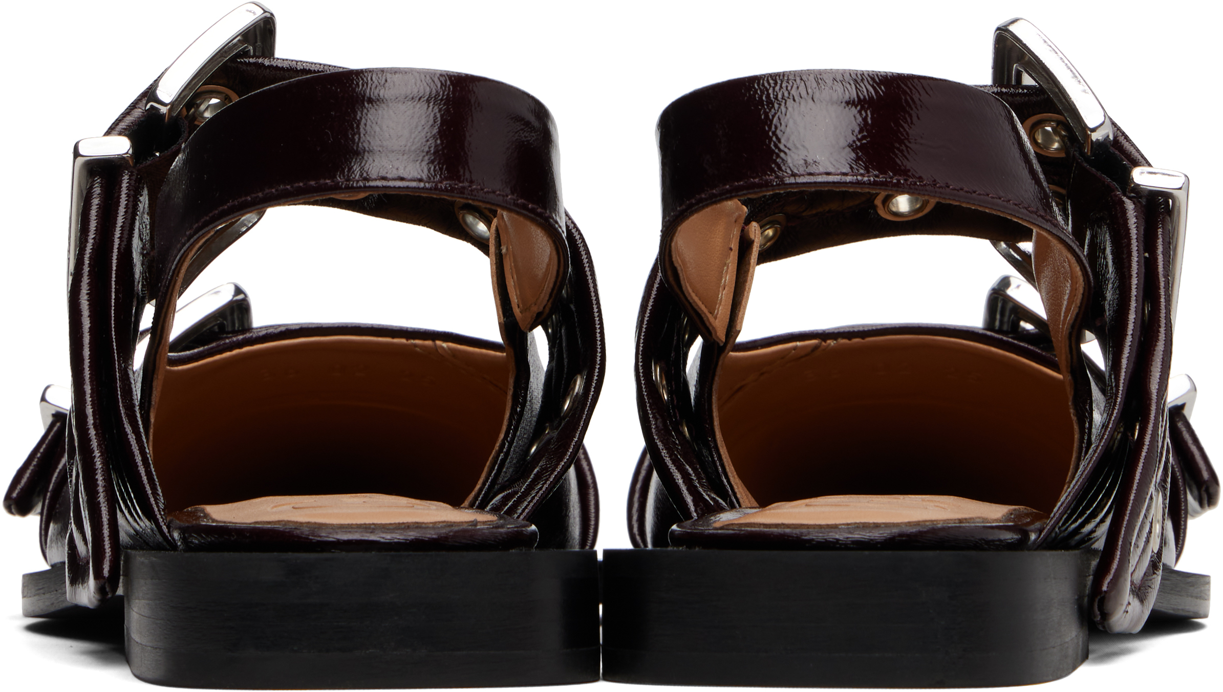 Ganni Burgundy Feminine Buckle Ballerina Flats In Multi