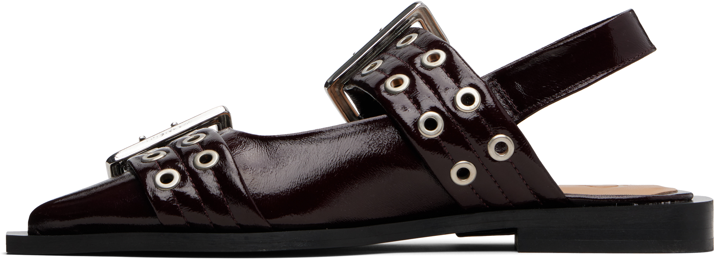 Ganni Burgundy Feminine Buckle Ballerina Flats In Multi