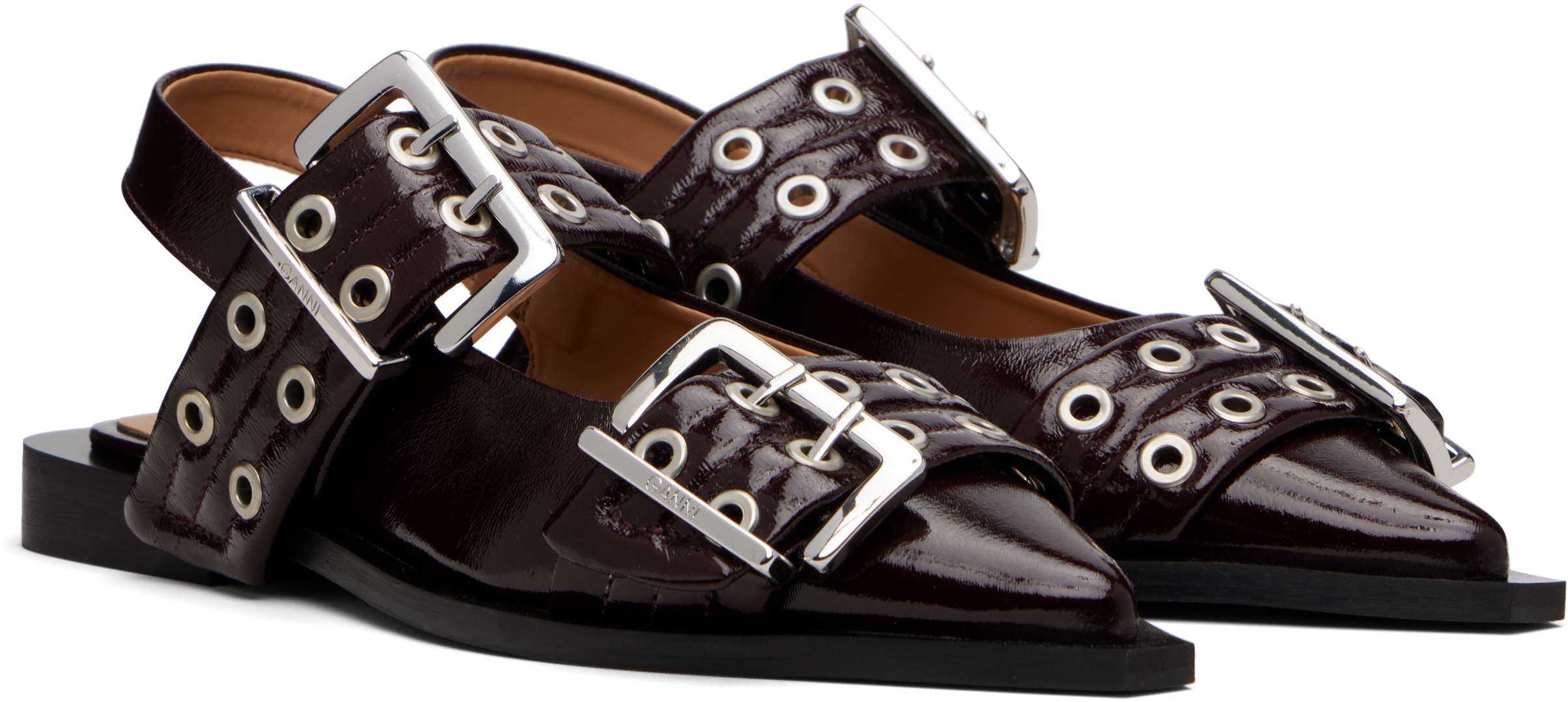 Ganni Burgundy Feminine Buckle Ballerina Flats In Multi