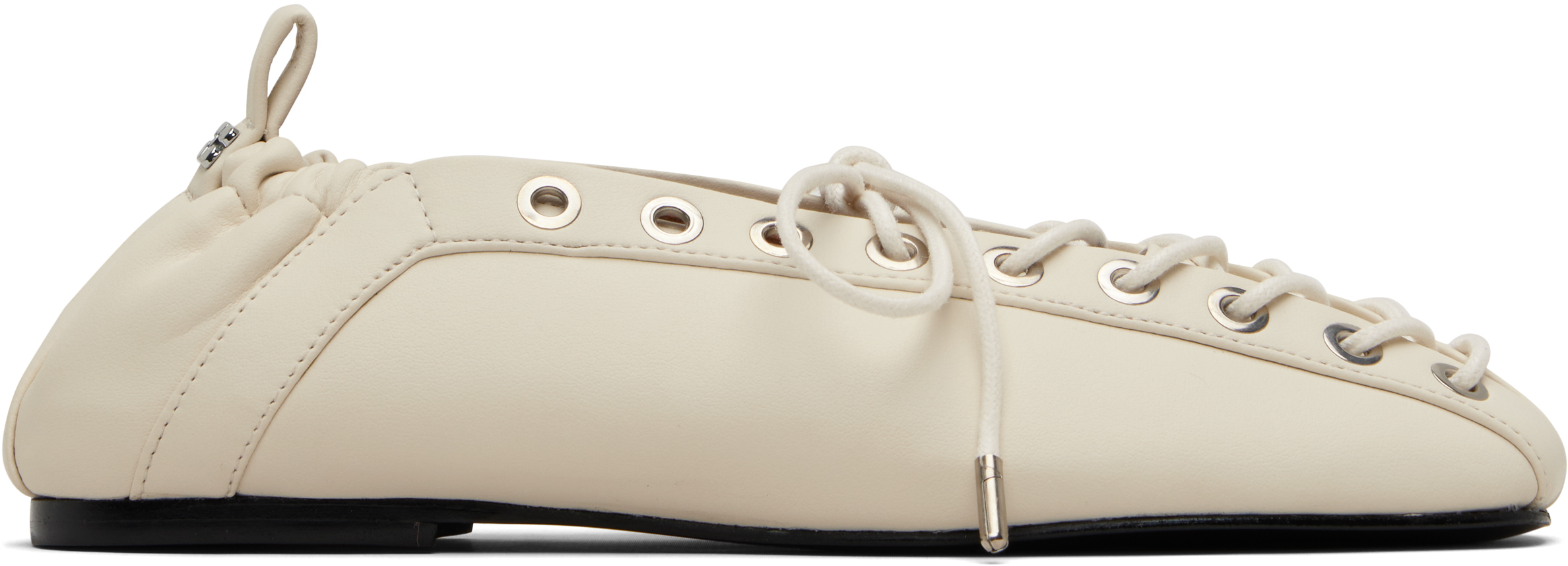 Ganni Off-white Lace-up Ballerina Flats In Neutral