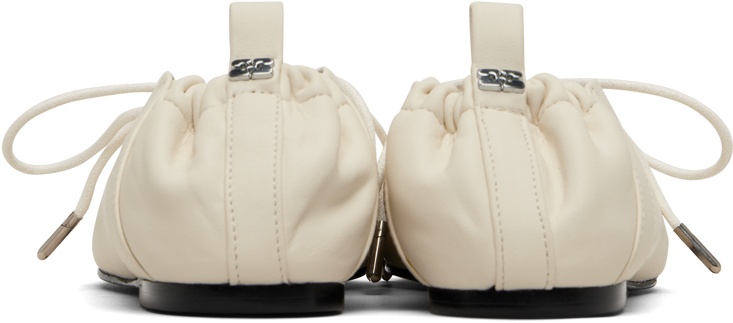 Ganni Off-white Lace-up Ballerina Flats In Neutral