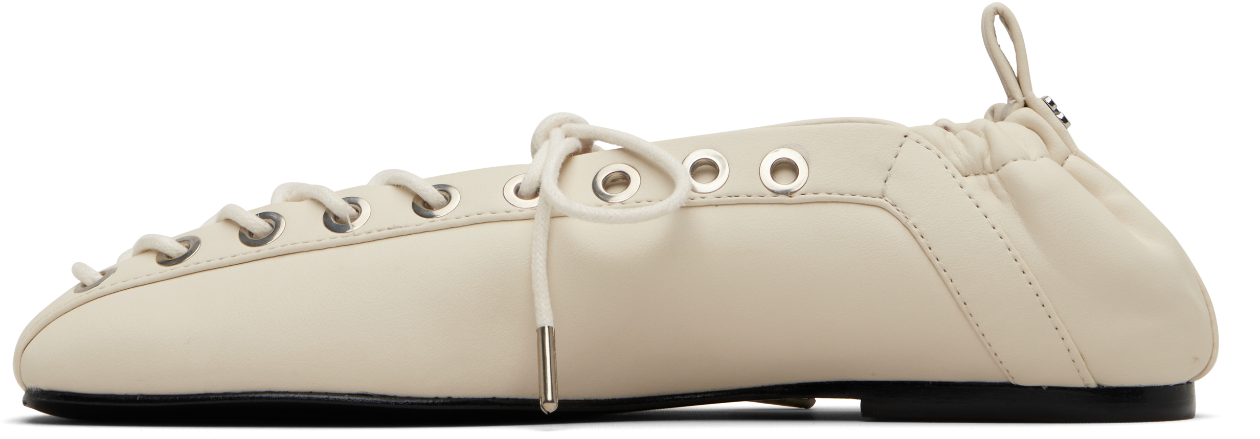 Ganni Off-white Lace-up Ballerina Flats In Neutral