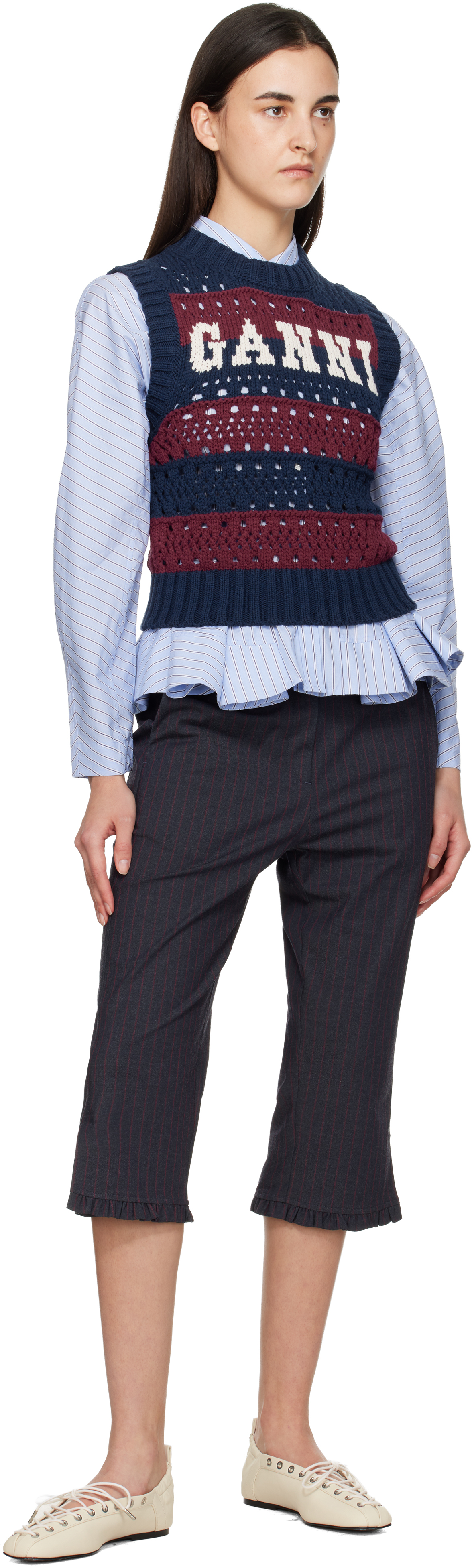 Ganni Off-white Lace-up Ballerina Flats In Neutral