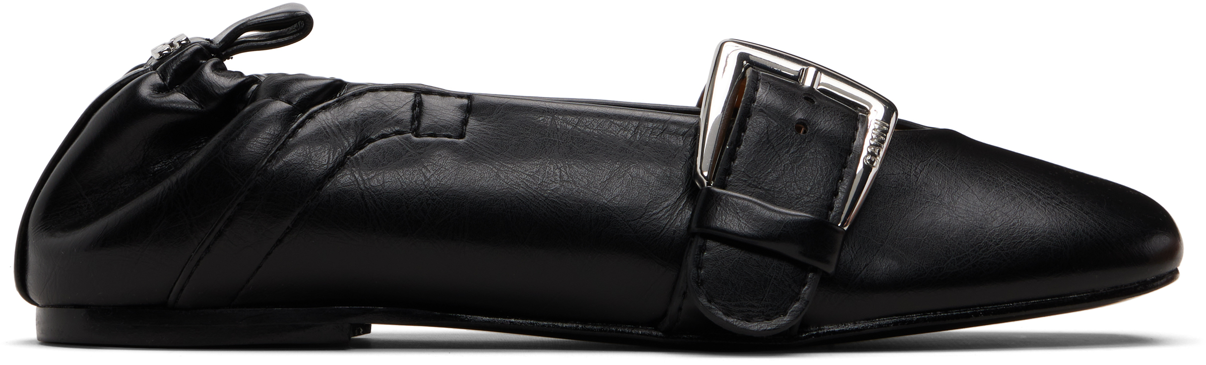 Ganni Black Buckle Strap Ballerina Flats