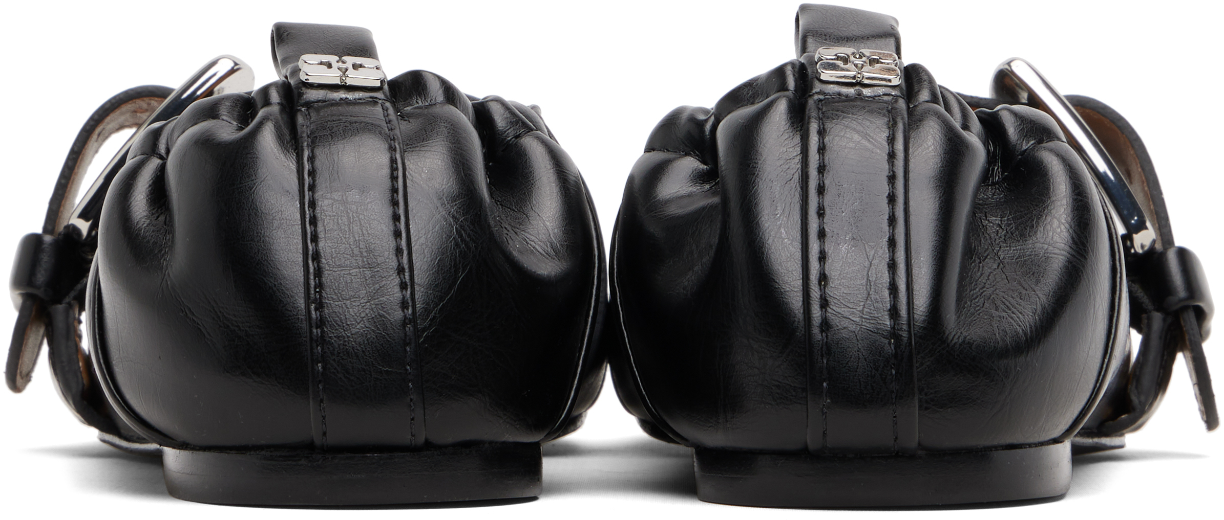 Ganni Black Buckle Strap Ballerina Flats In Black