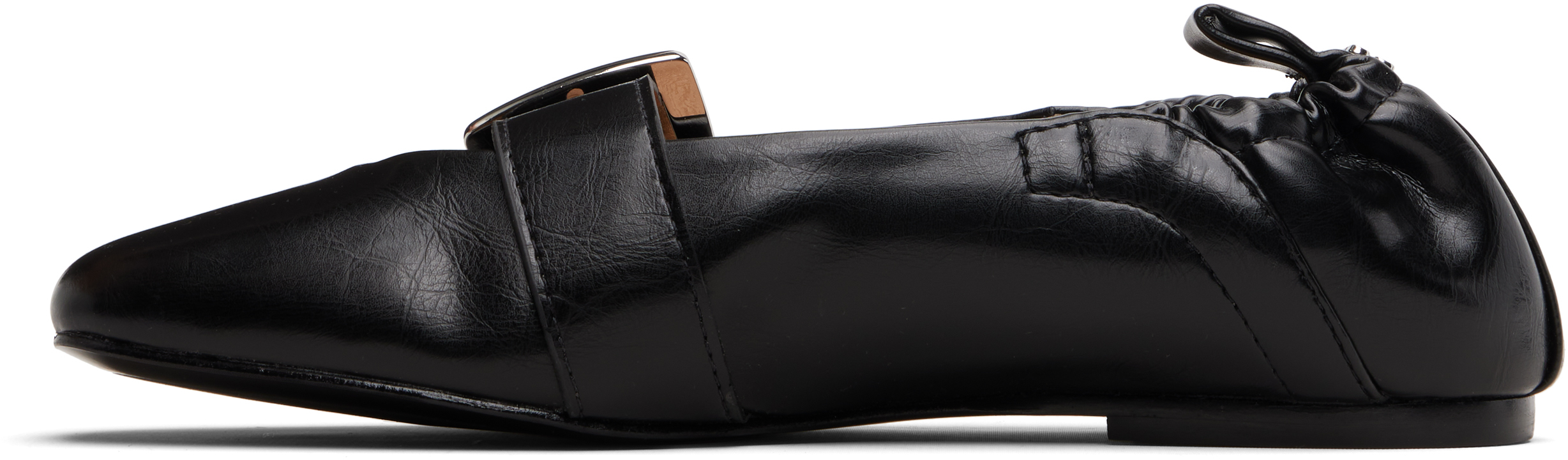 Ganni Black Buckle Strap Ballerina Flats In Black