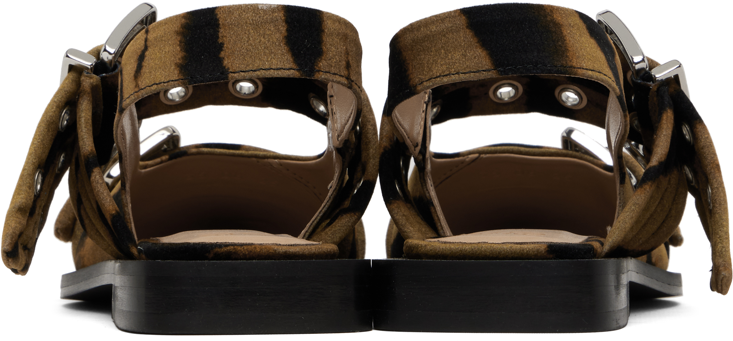 Ganni Khaki Feminine Buckle Ballerina Flats In Brown