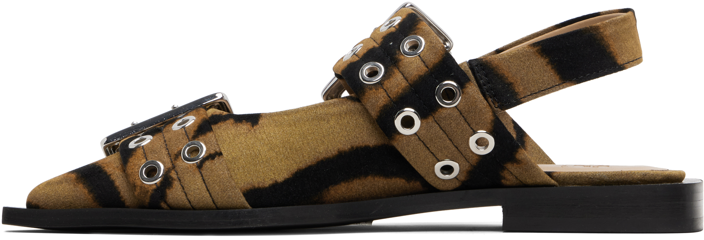 Ganni Khaki Feminine Buckle Ballerina Flats In Brown