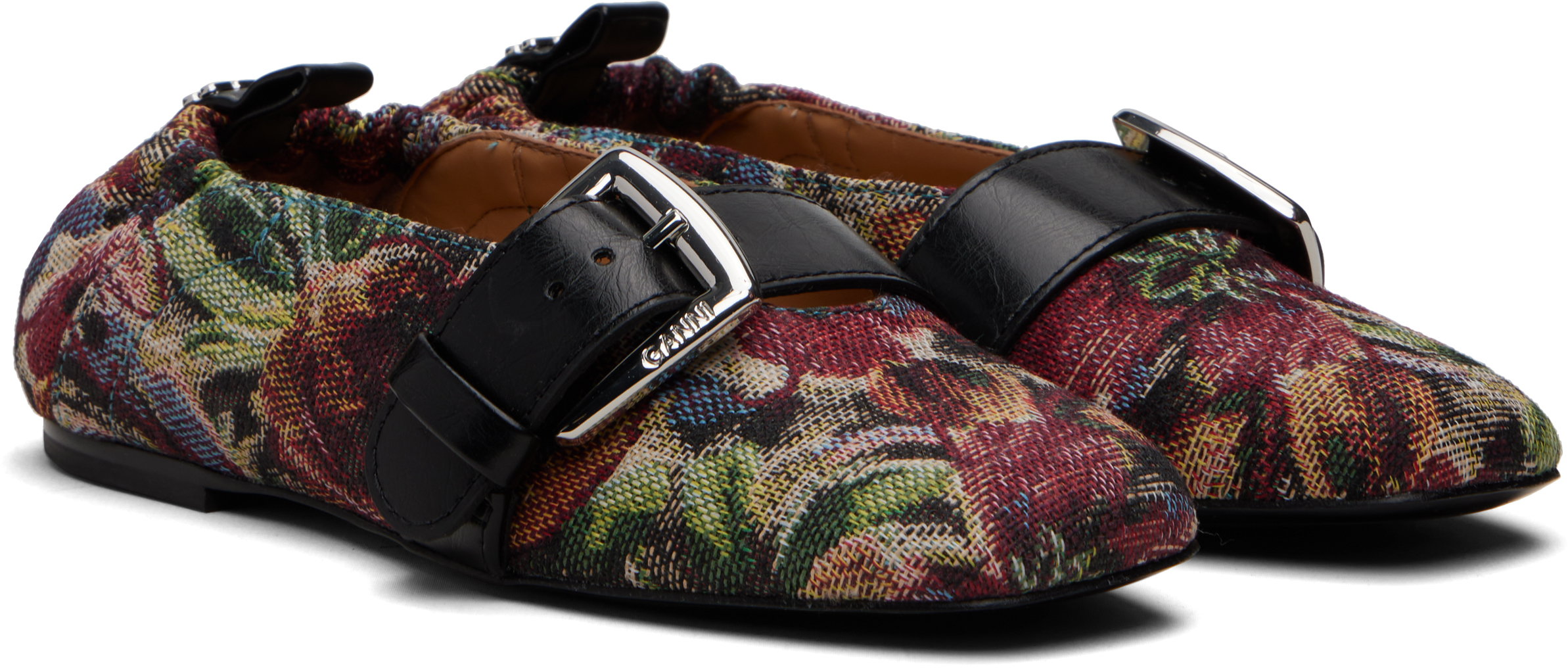 Ganni Multicolor Buckle Strap Ballerina Flats In Multi
