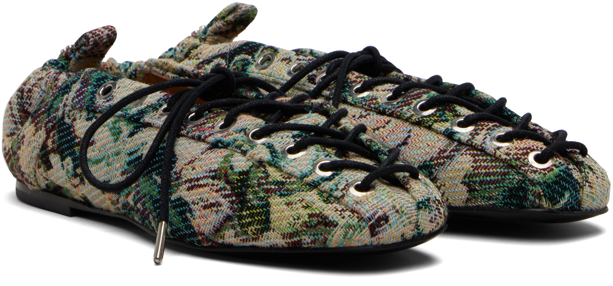 Ganni Multicolor Lace-up Ballerinas In Multi