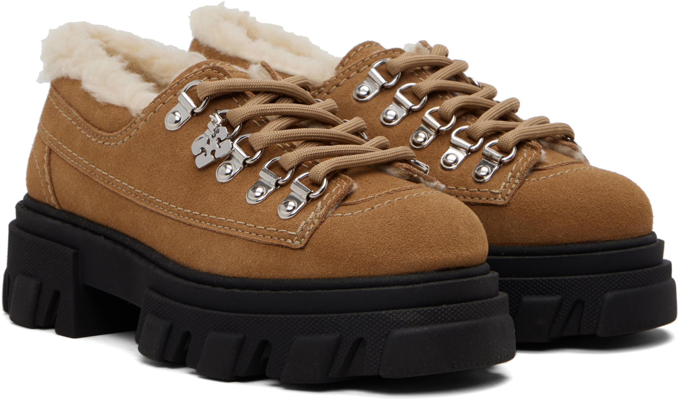 Ganni Tan Cleated Derbys In Brown