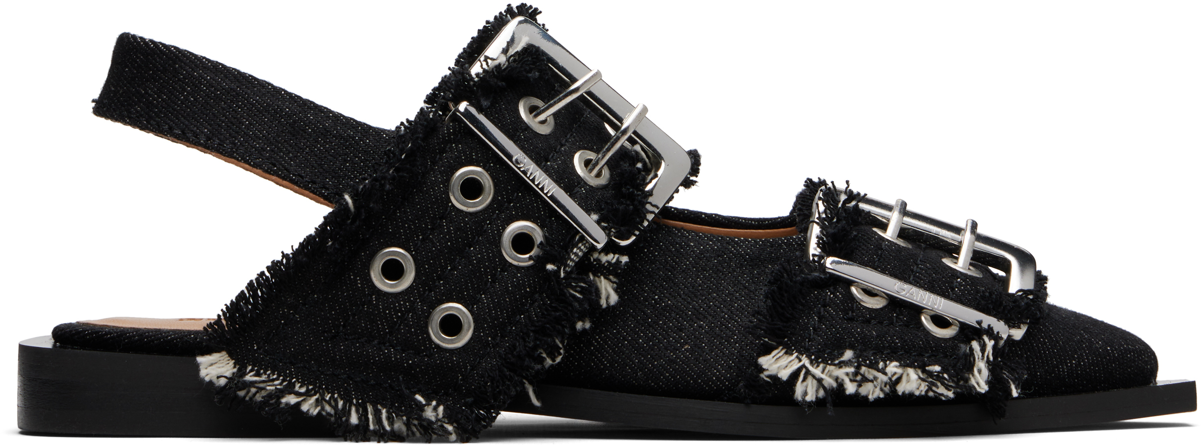 Ganni Black Feminine Buckle Ballerina Flats In Black