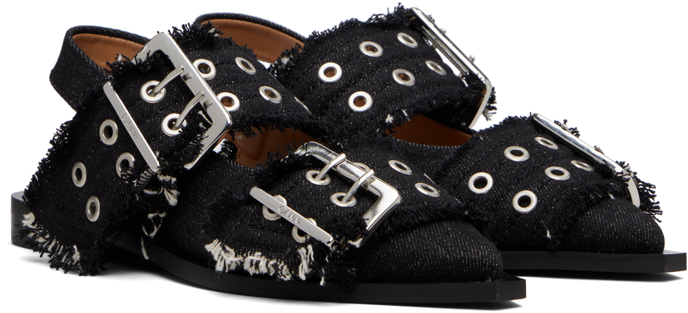 Ganni Black Feminine Buckle Ballerina Flats In Black