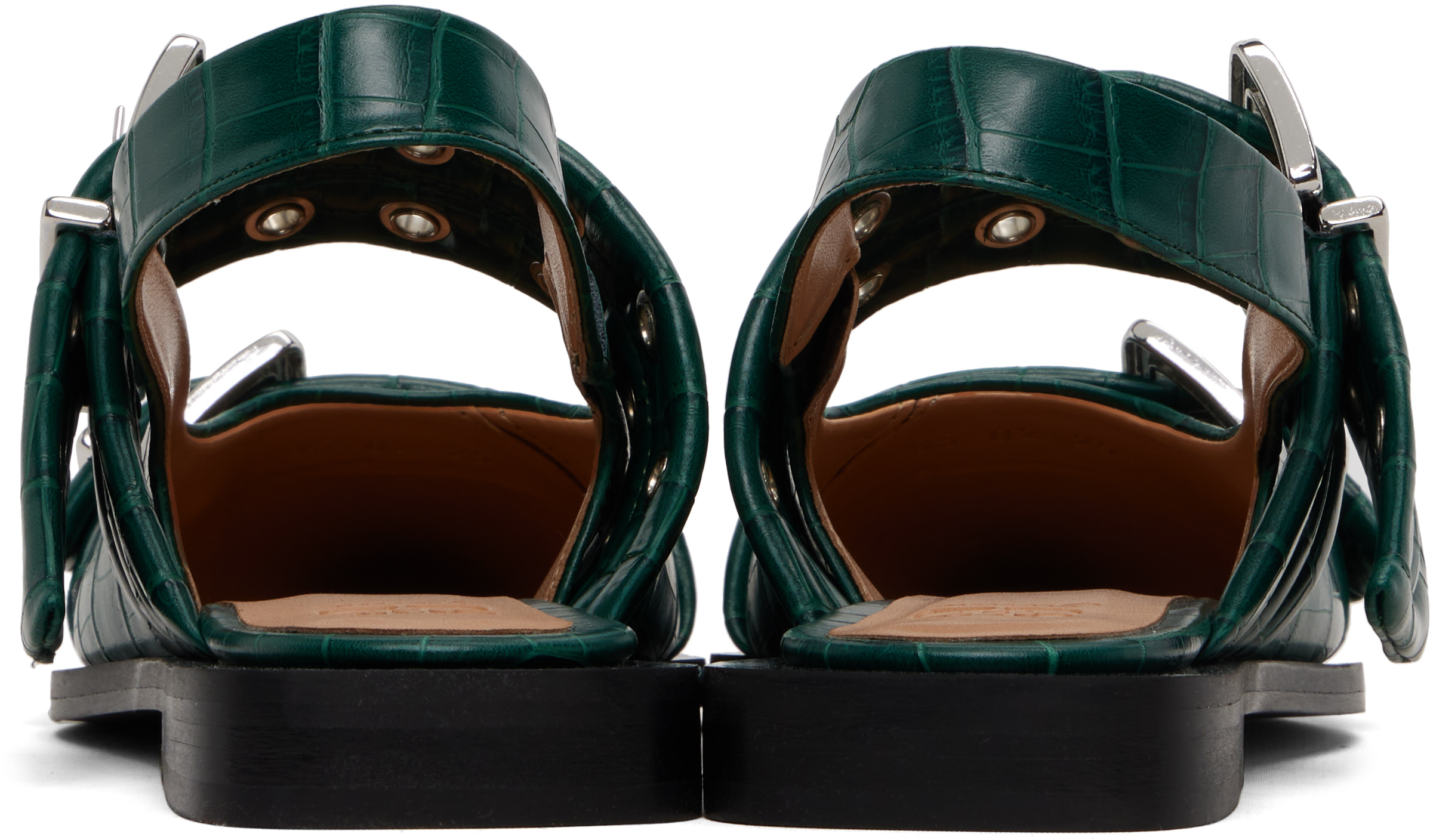 Ganni Green Feminine Buckle Ballerina Flats In Green