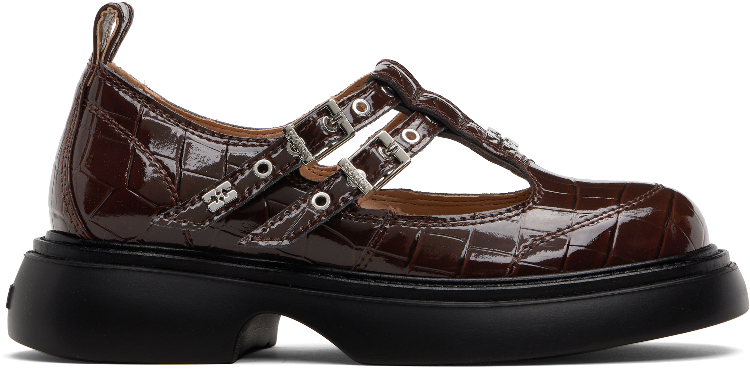 Brown Everyday Butterfly Mary Jane Loafers by GANNI on Sale