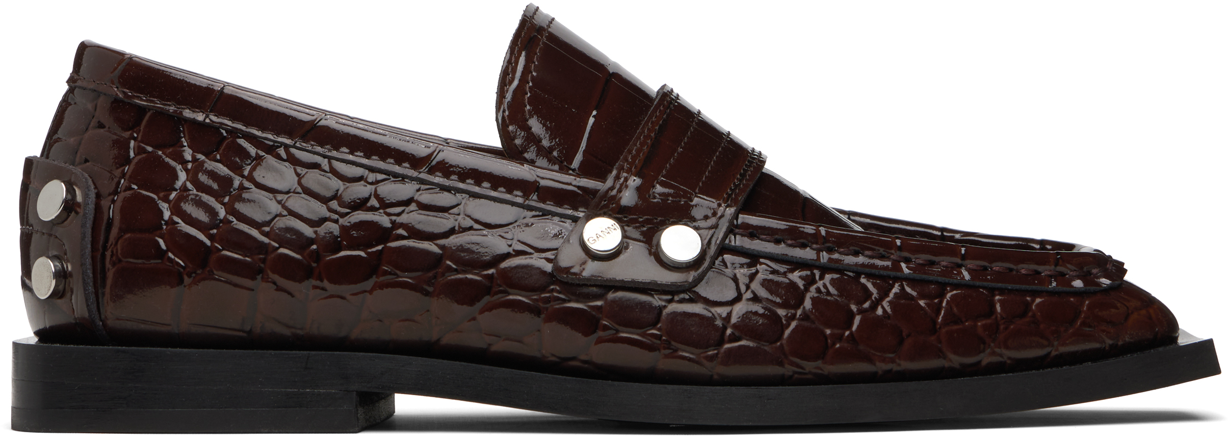 Brown Studded Loafers by GANNI on Sale