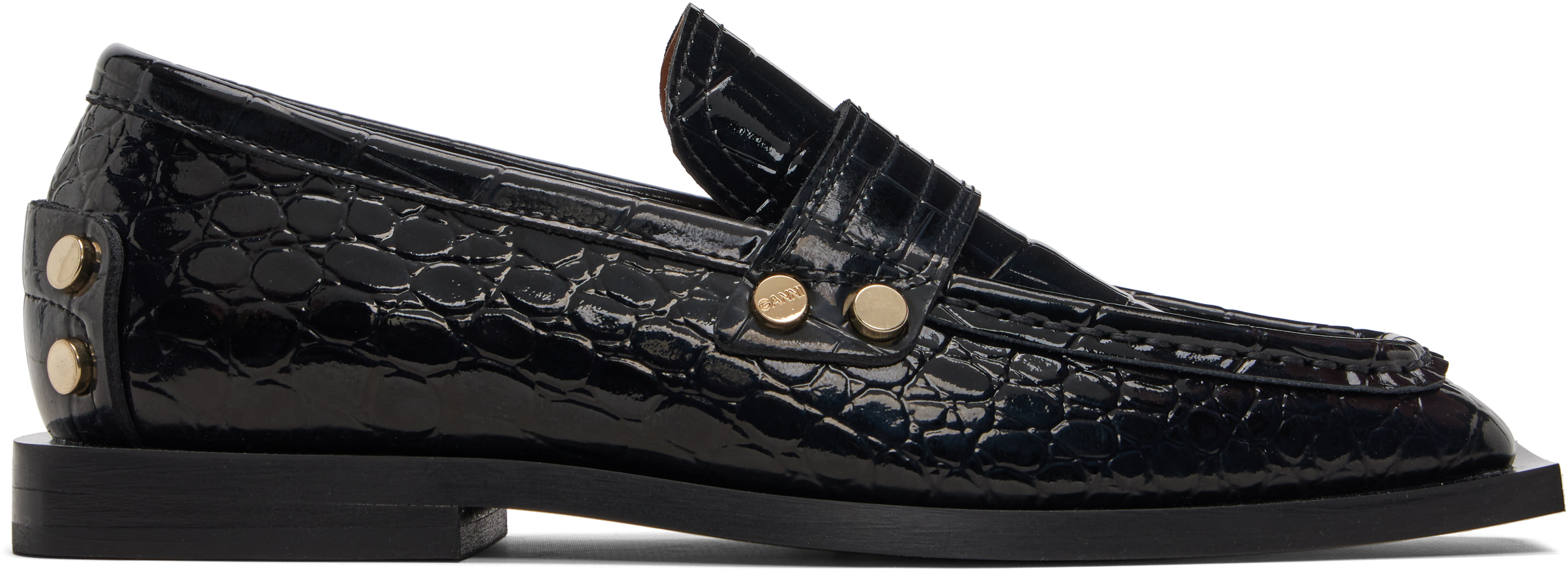 Ganni Black Studded Loafers In Black