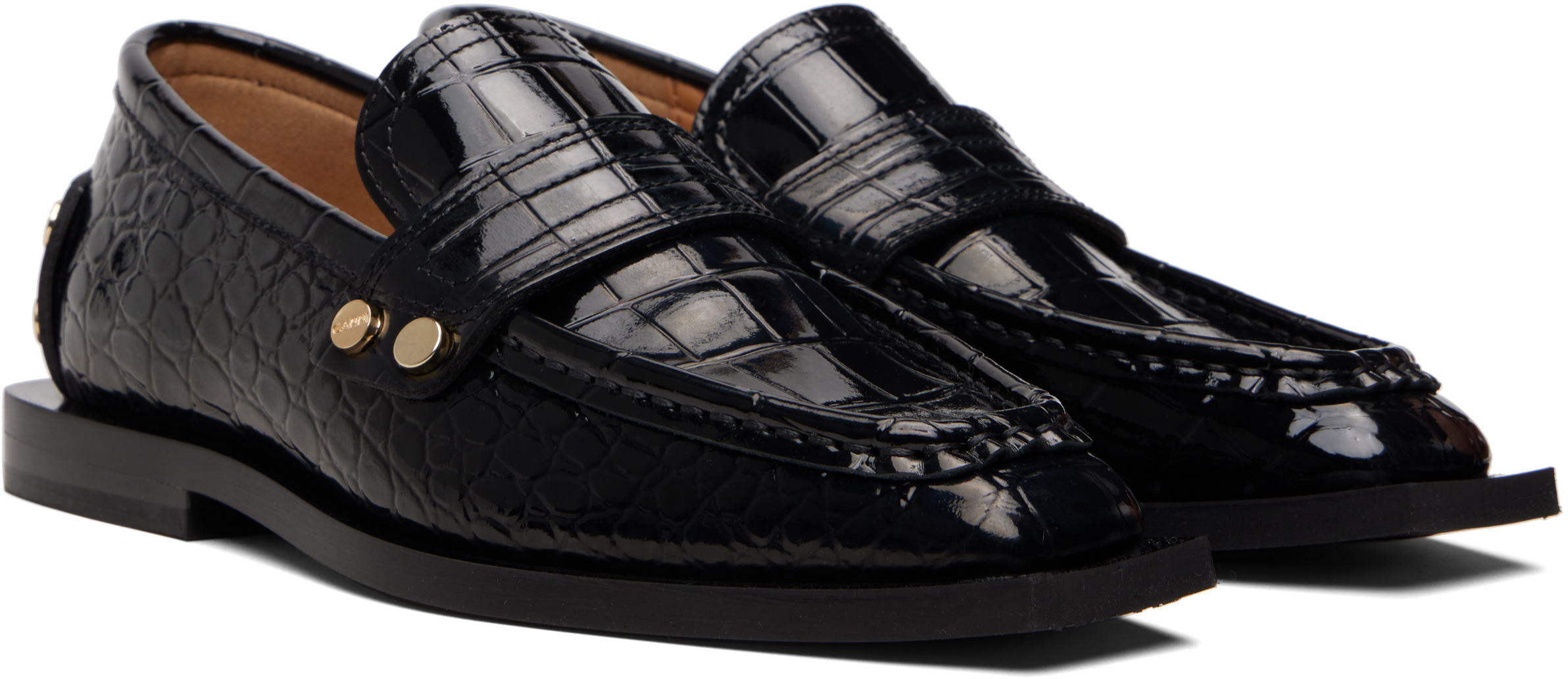 Ganni Black Studded Loafers In Black