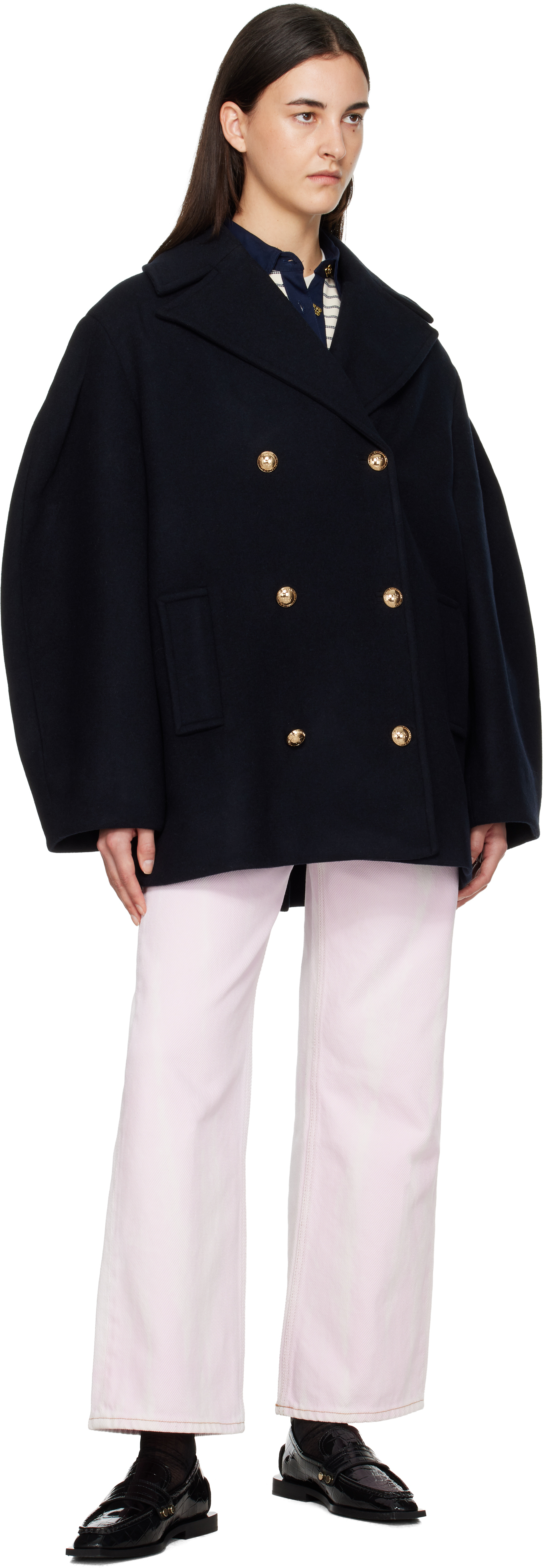 Ganni Black Studded Loafers In Black