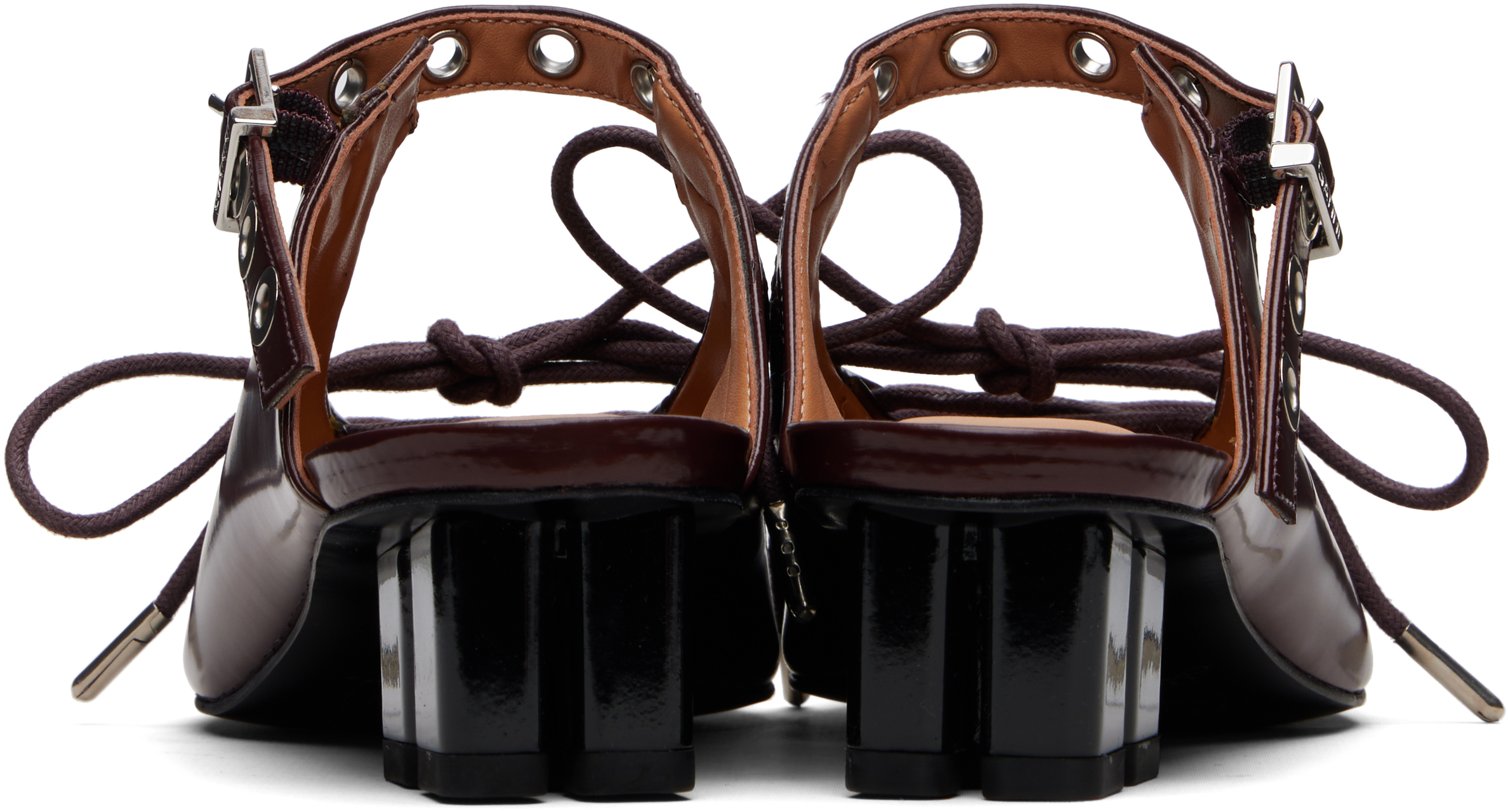 Ganni Burgundy Lace-up Mule Heels In Burgundy