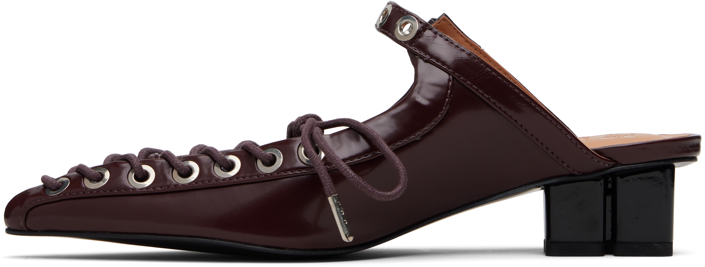 Ganni Burgundy Lace-up Mule Heels In Burgundy