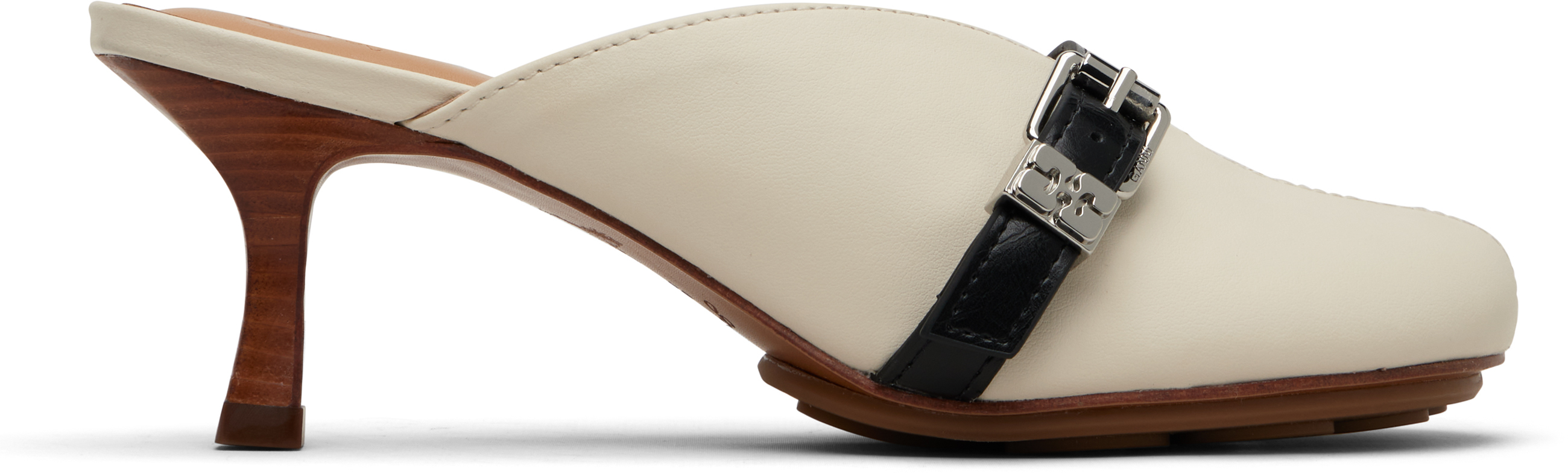 Ganni Off-white Sue Mule Heels In Animal Print