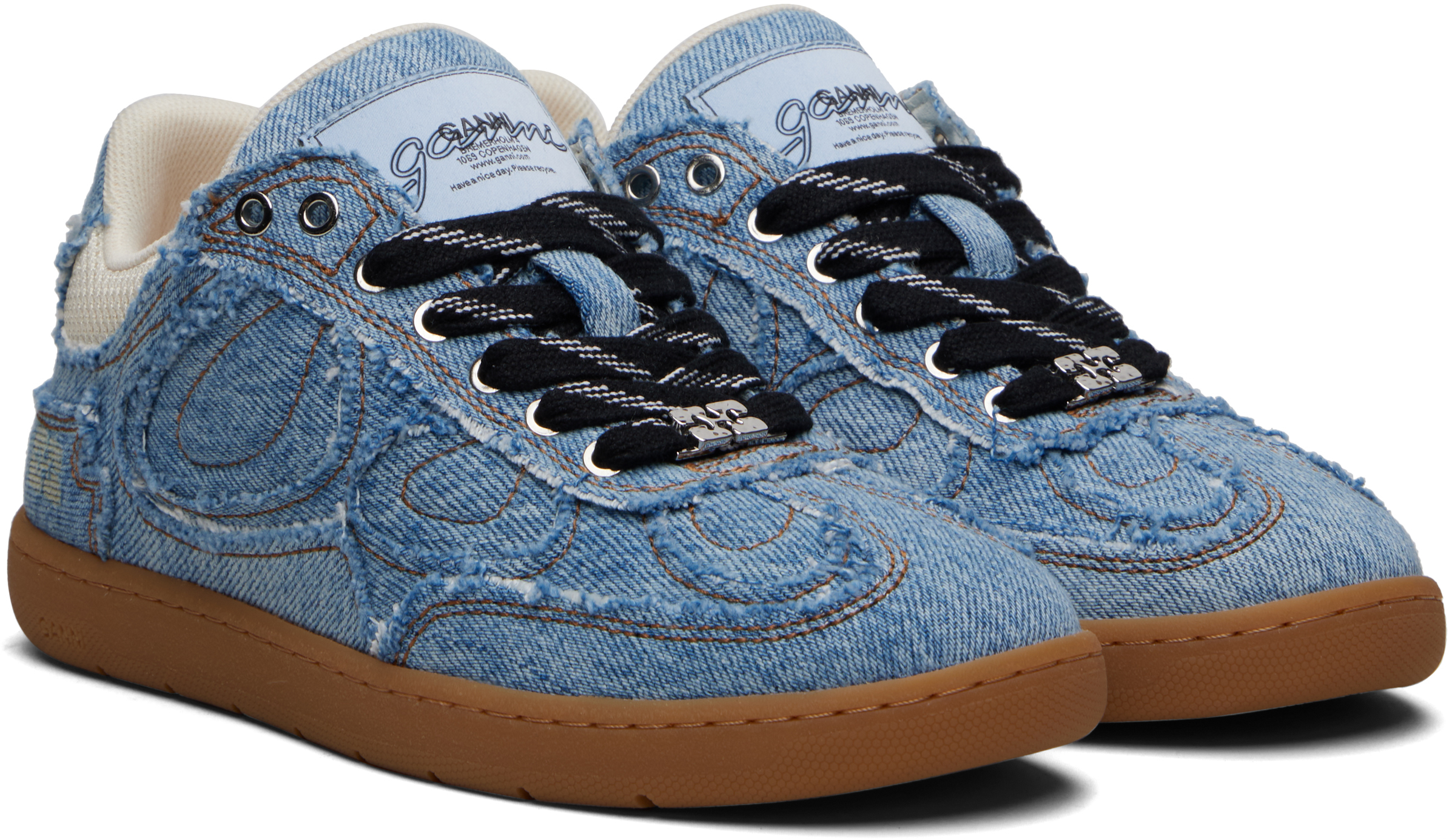 Ganni 08 Denim Raw Edge Sneakers In Blue Cotton In Multi