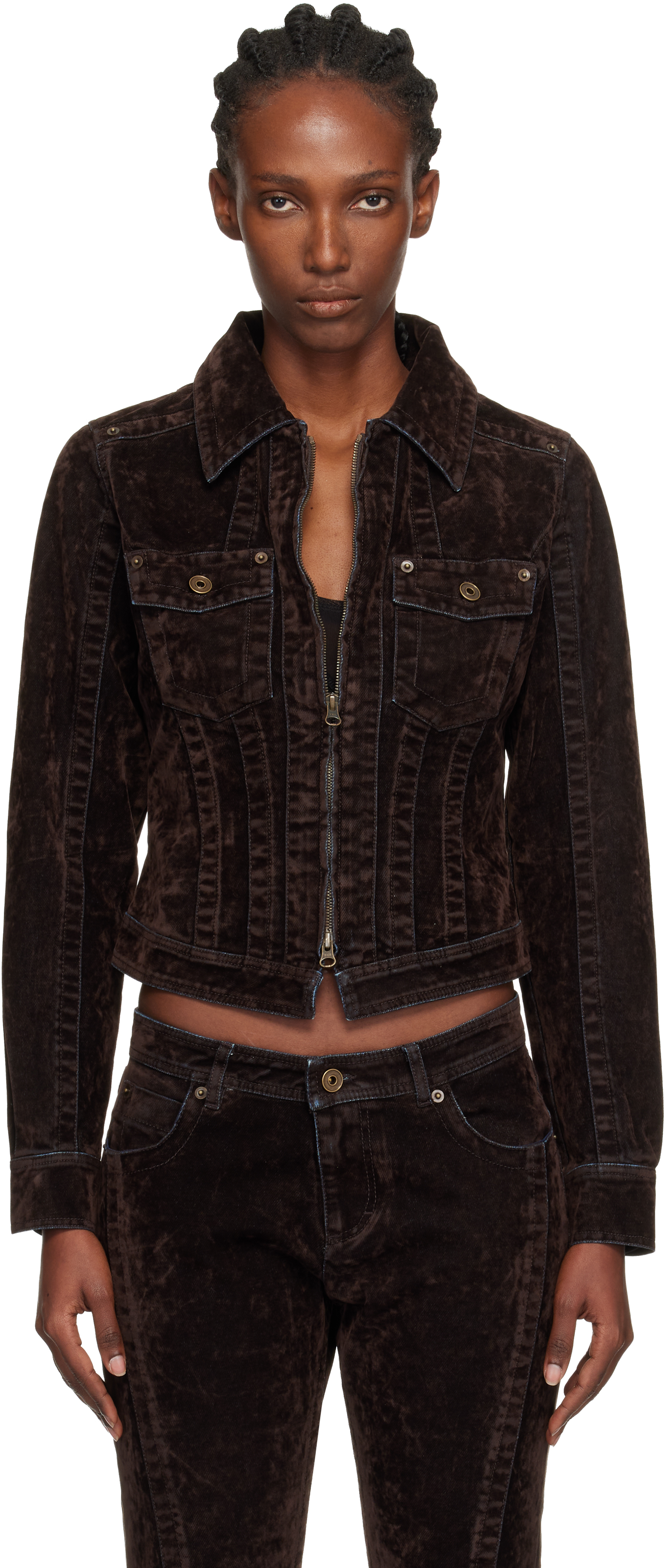 Knwls Brown Flock Denim Jacket In Brown
