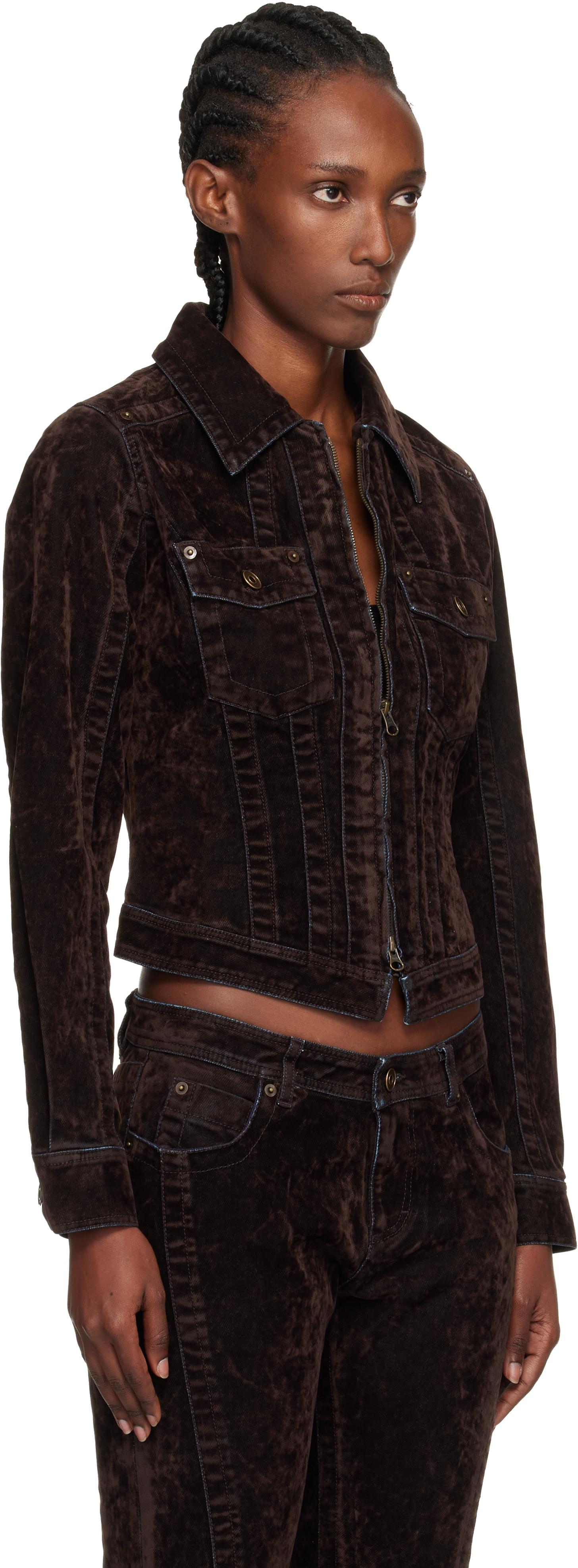 Knwls Brown Flock Denim Jacket In Brown