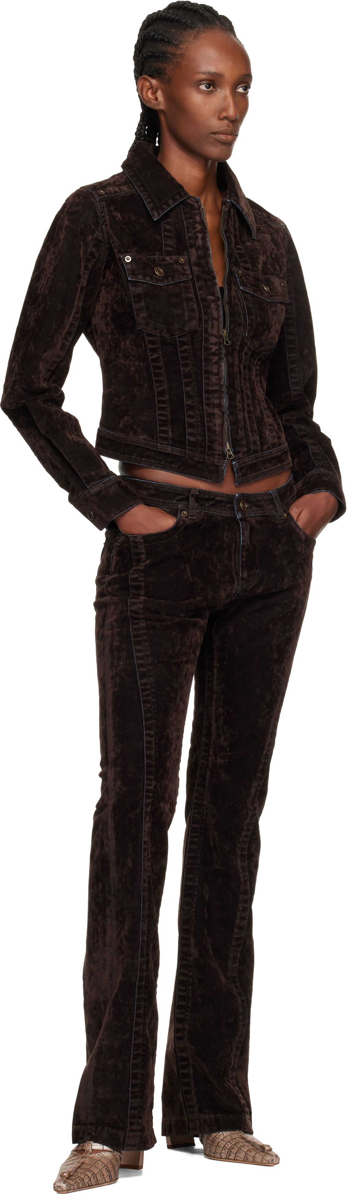 Knwls Brown Flock Denim Jacket In Brown