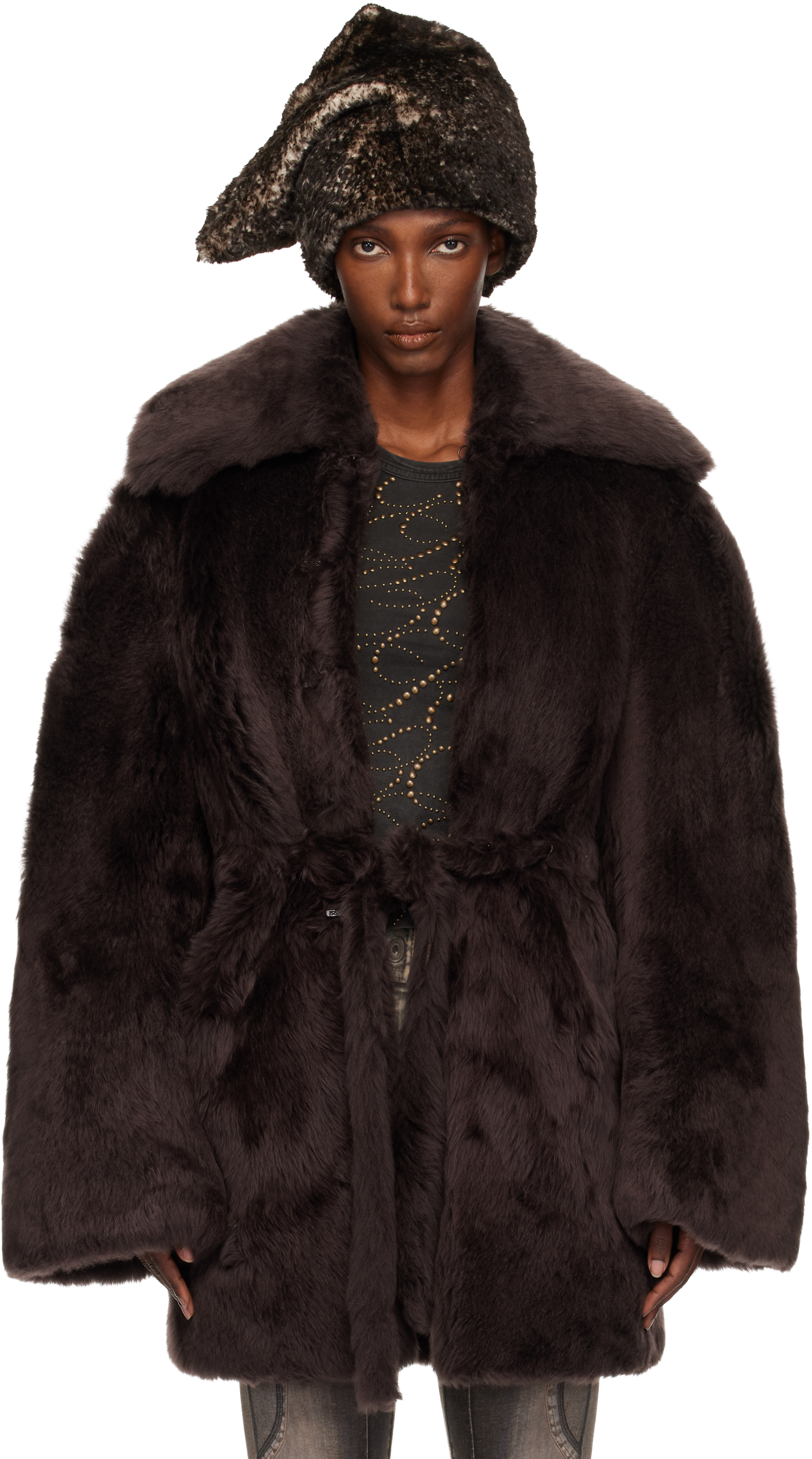 Knwls Brown Baby Shearling Coat In Brown