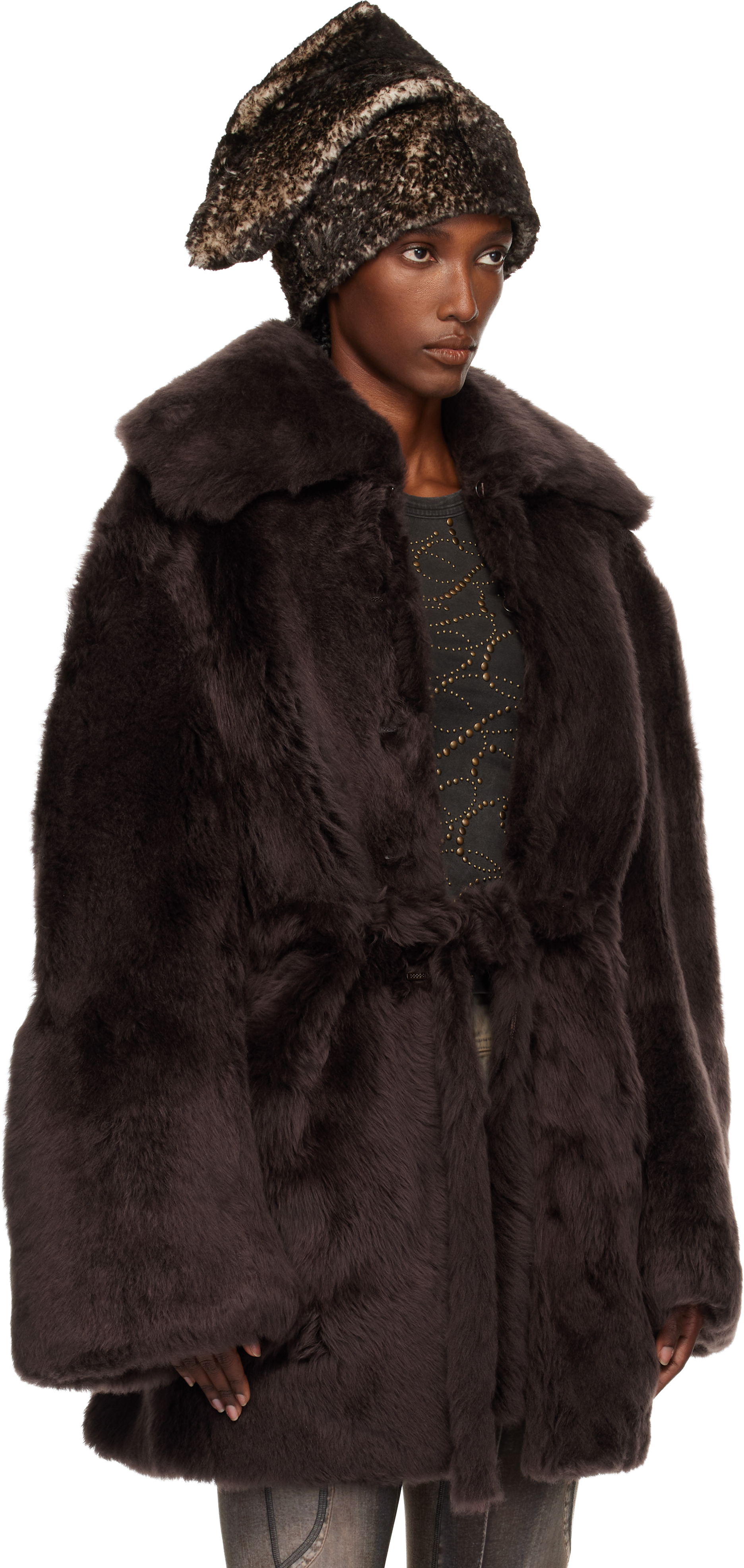 Knwls Brown Baby Shearling Coat In Brown
