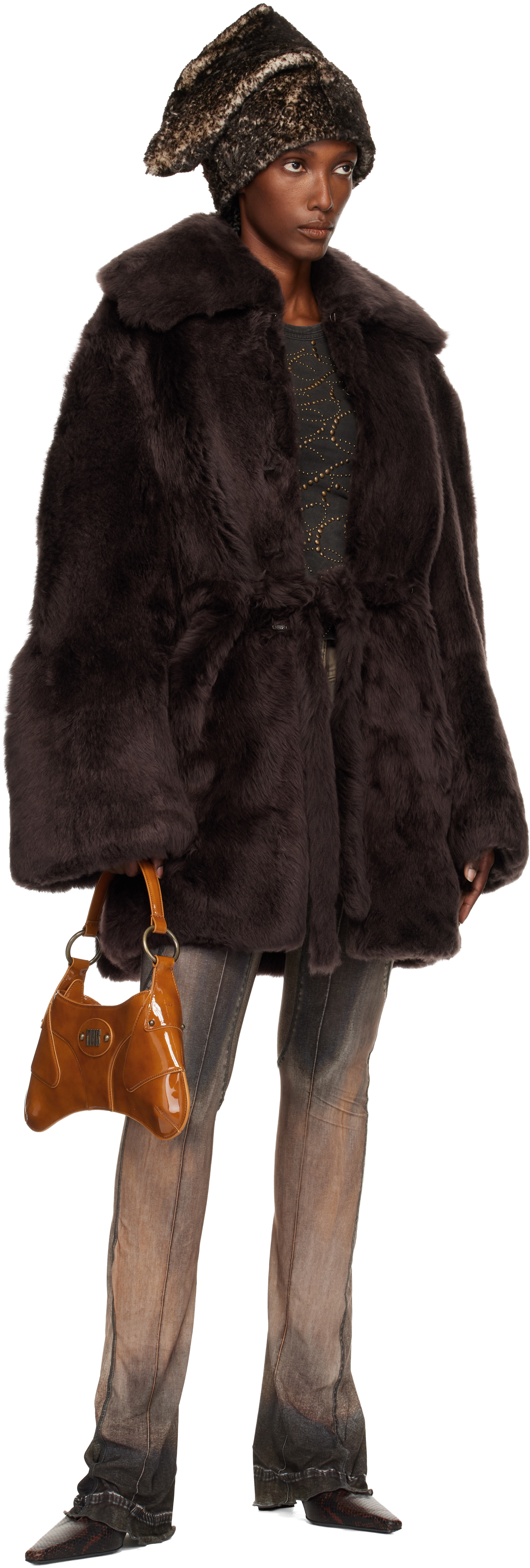 Knwls Brown Baby Shearling Coat In Brown