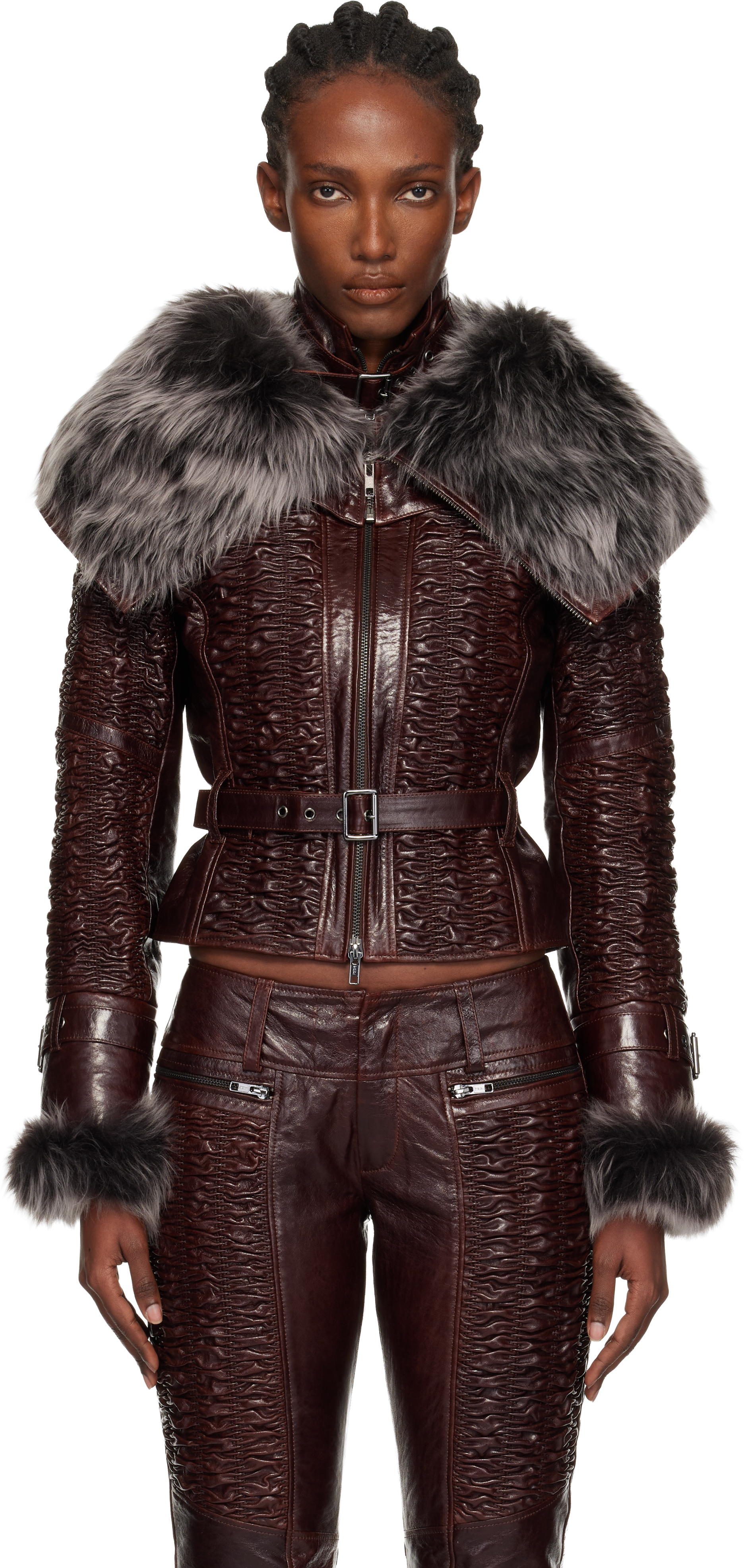 Knwls Brown Smocked Leather Jacket In Brown