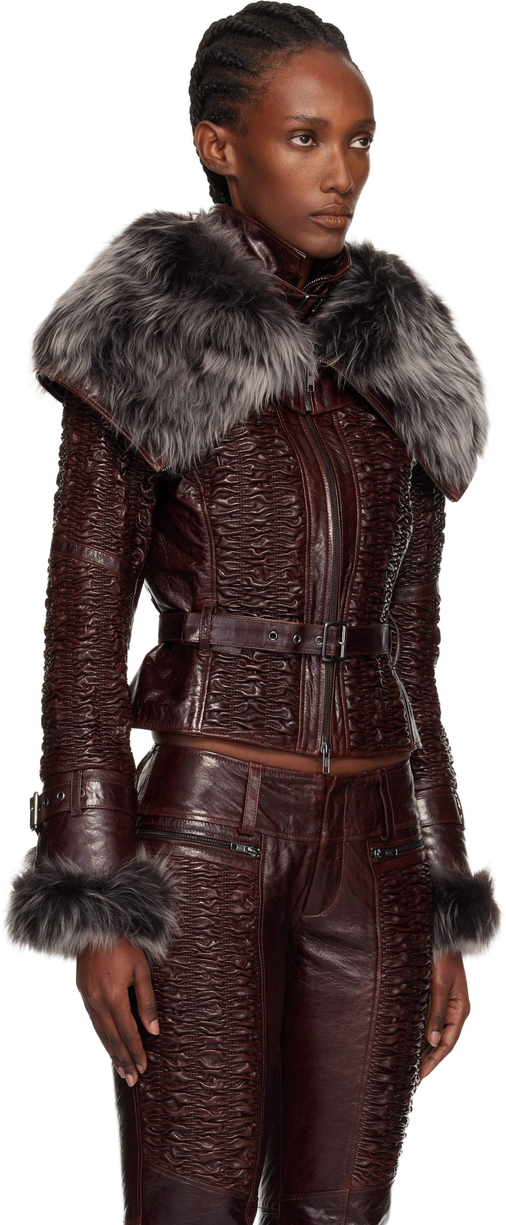 Knwls Brown Smocked Leather Jacket In Brown