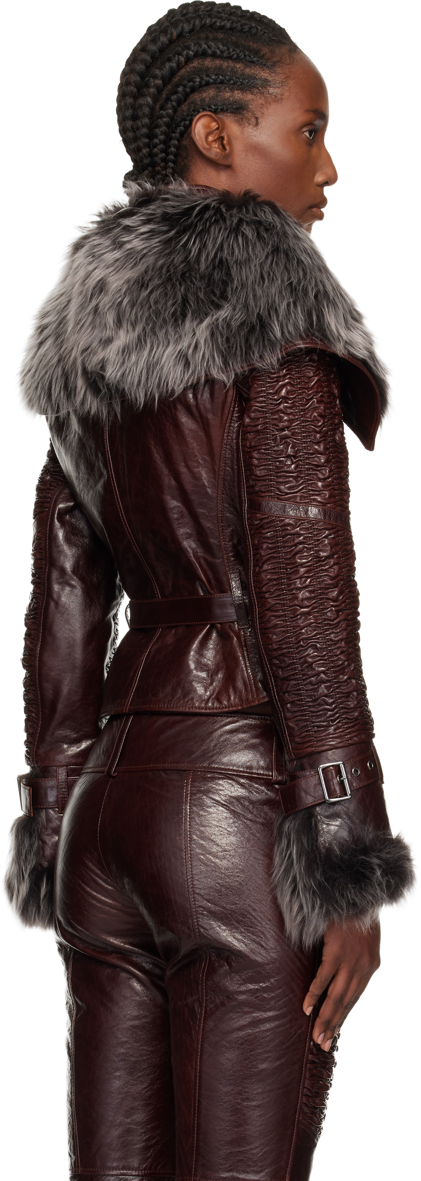 Knwls Brown Smocked Leather Jacket In Brown