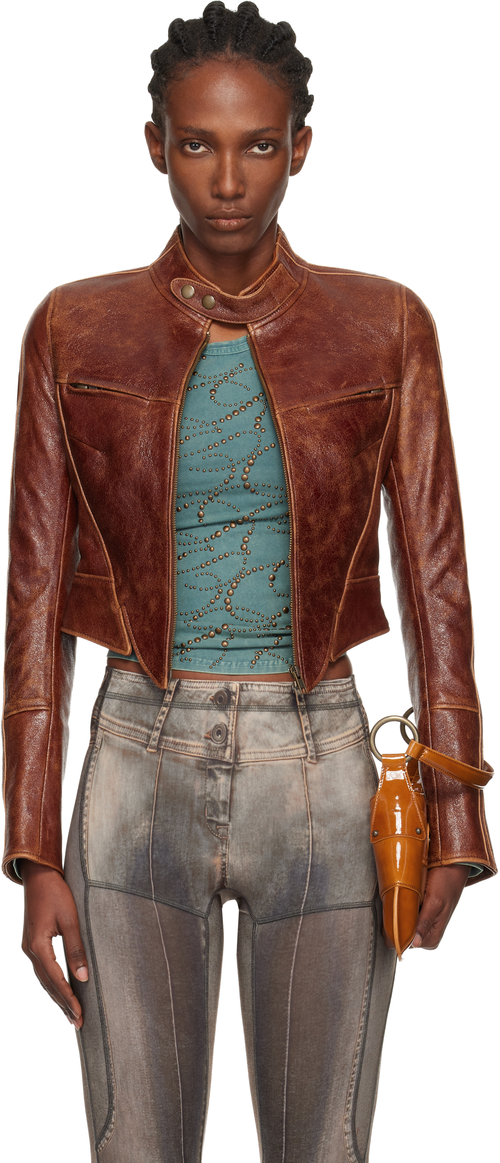 Knwls Brown Claw Leather Jacket In Brown