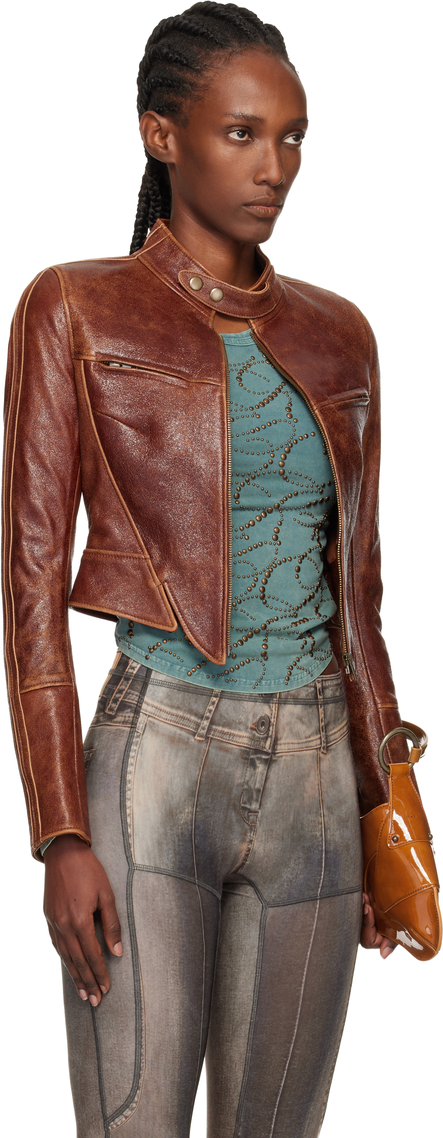 Knwls Brown Claw Leather Jacket In Brown