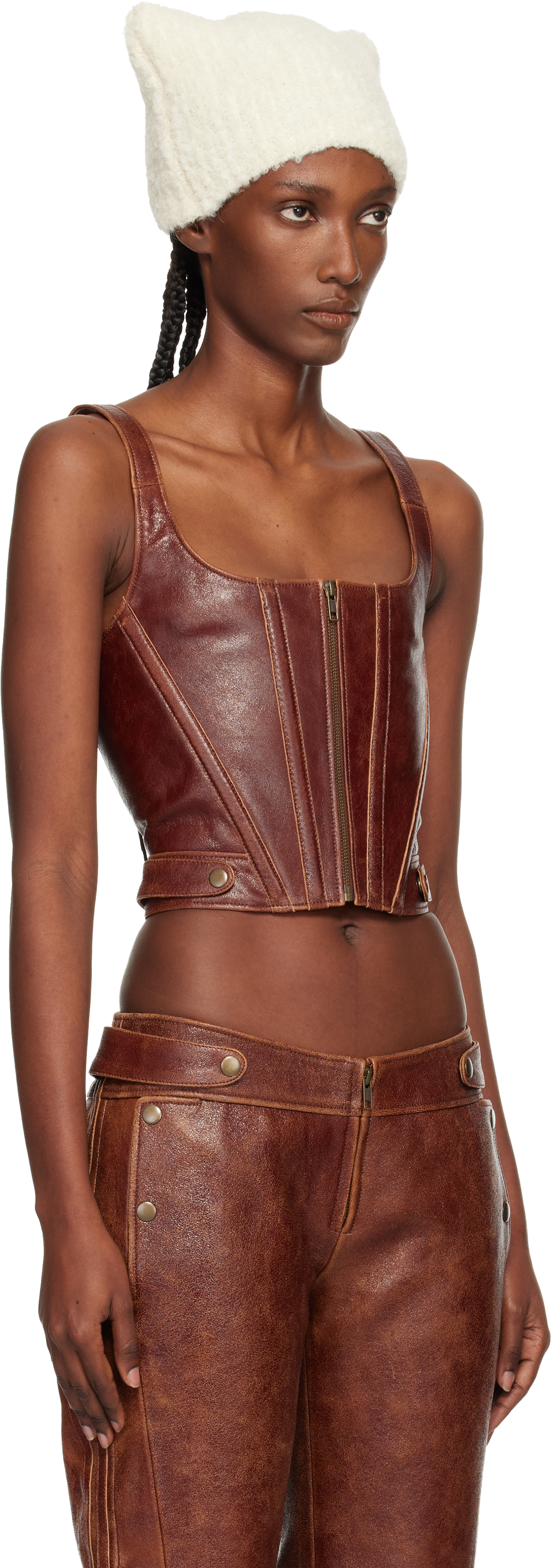 Knwls Brown Claw Leather Corset In Brown