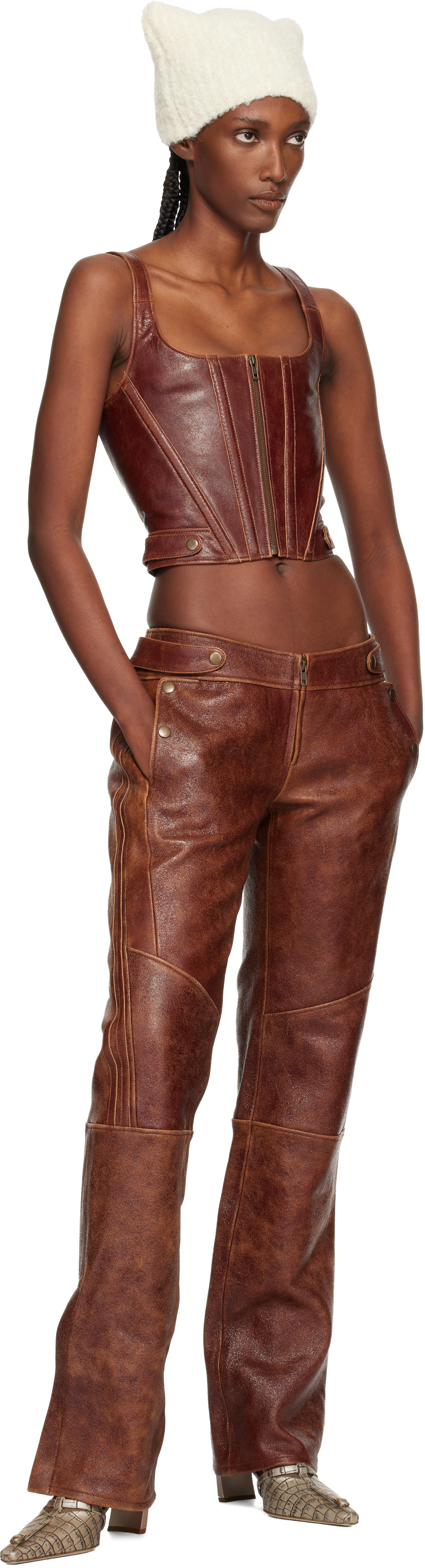 Knwls Brown Claw Leather Corset In Brown