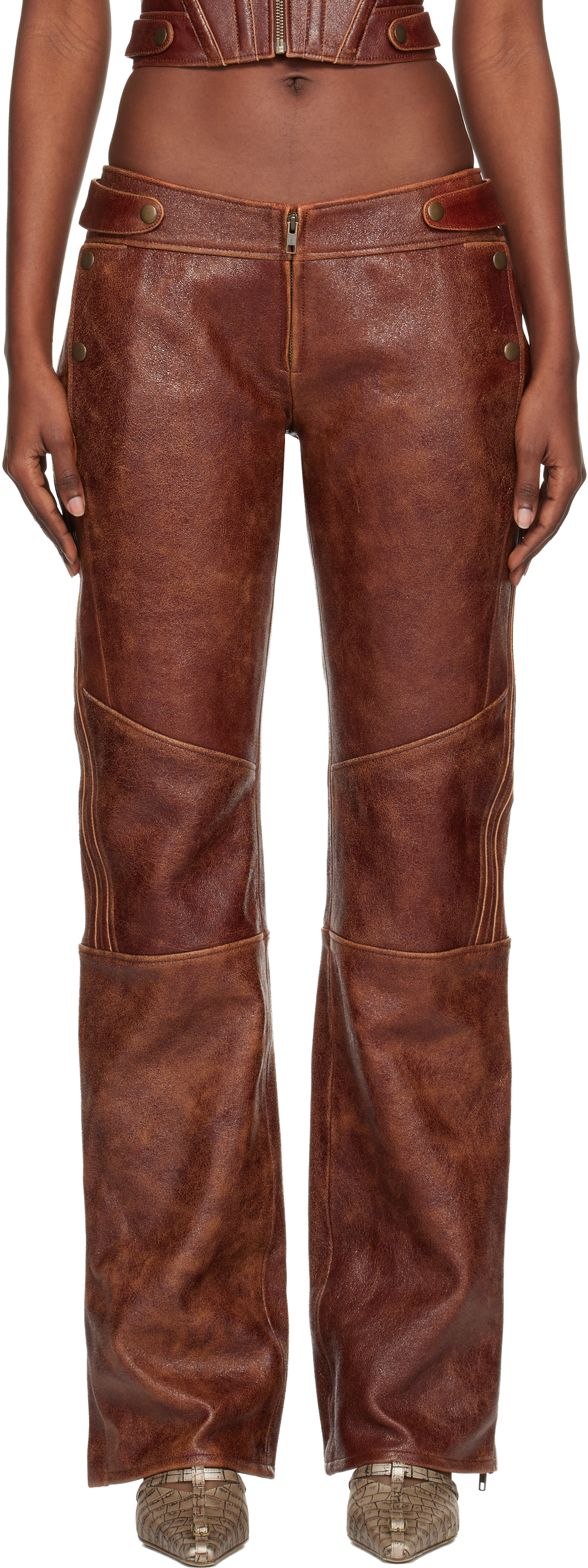 Knwls Brown Claw Leather Trousers In Brown