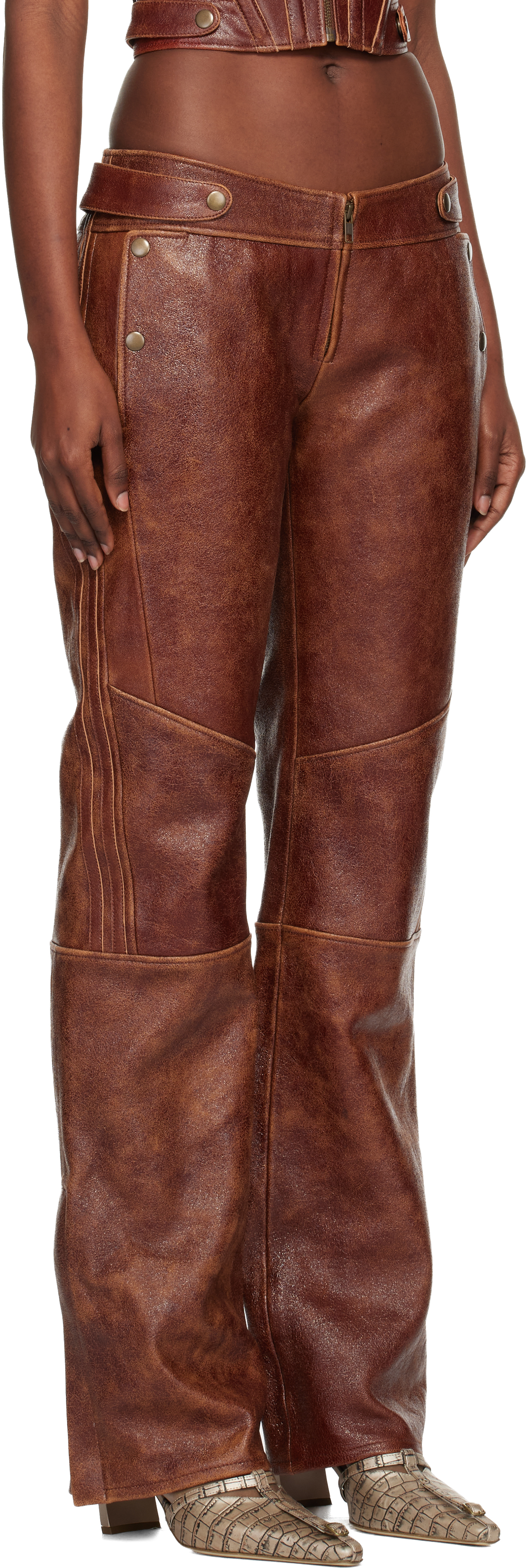 Knwls Brown Claw Leather Trousers In Brown