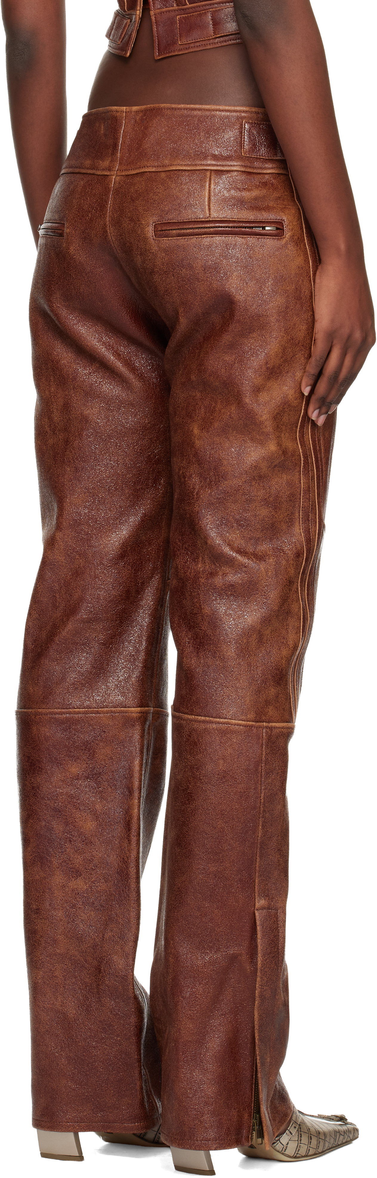 Knwls Brown Claw Leather Trousers In Brown