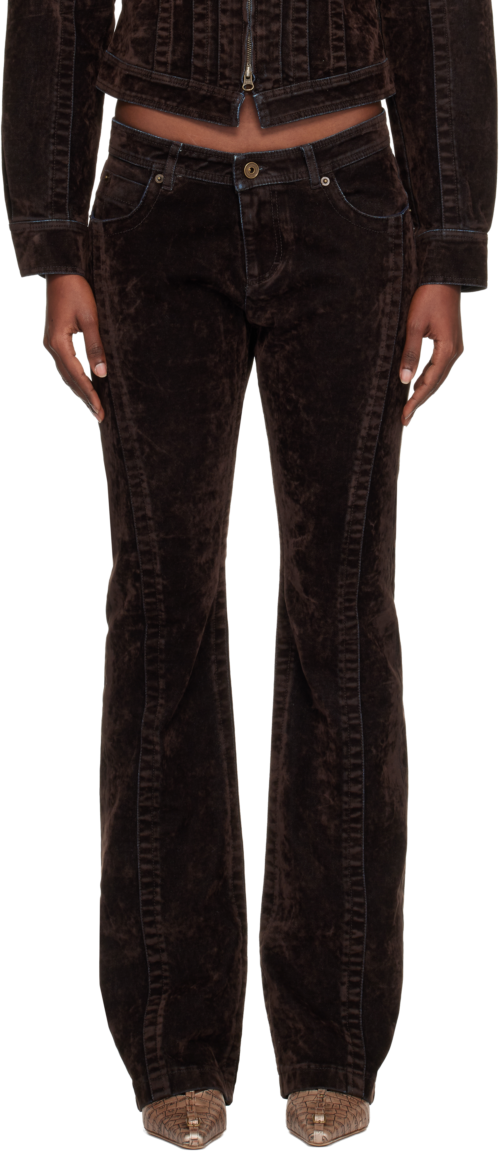 Knwls Brown Flock Jeans In Brown