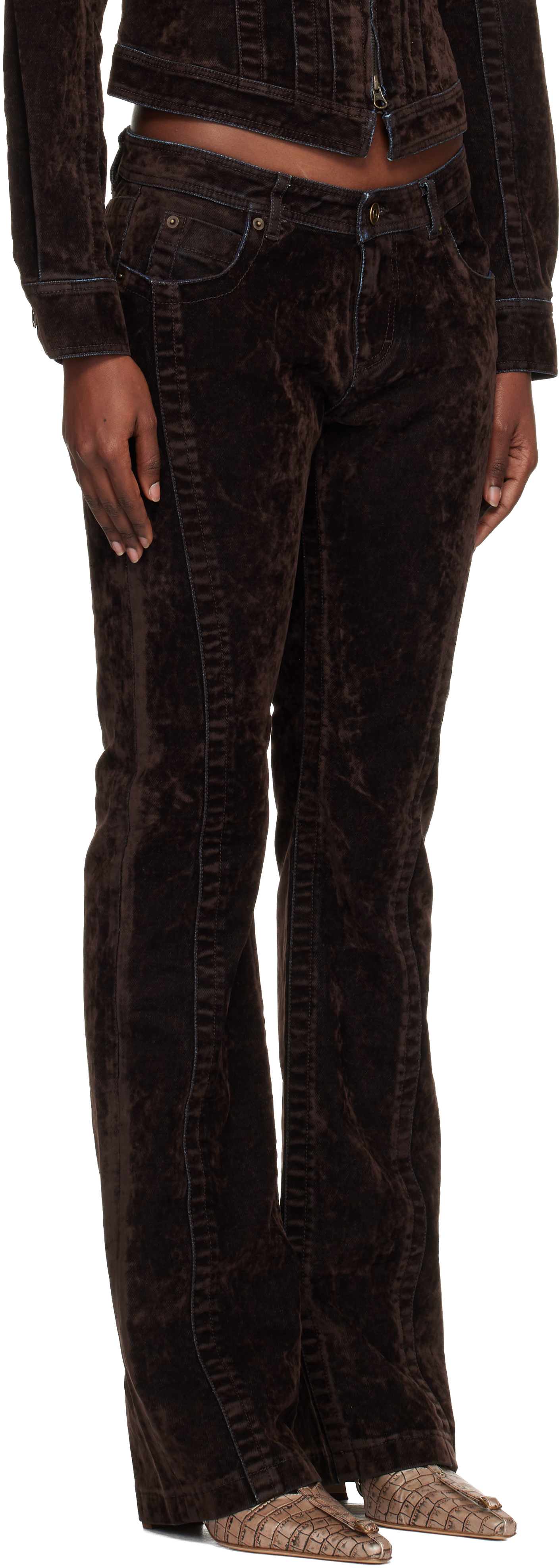 Knwls Brown Flock Jeans In Brown