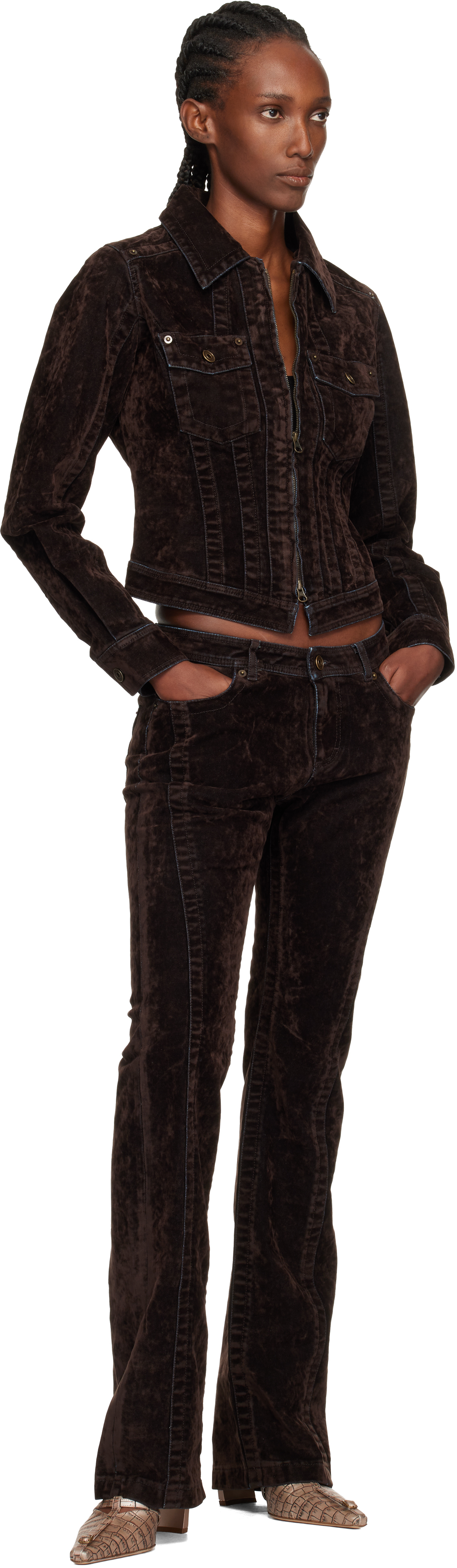 Knwls Brown Flock Jeans In Brown