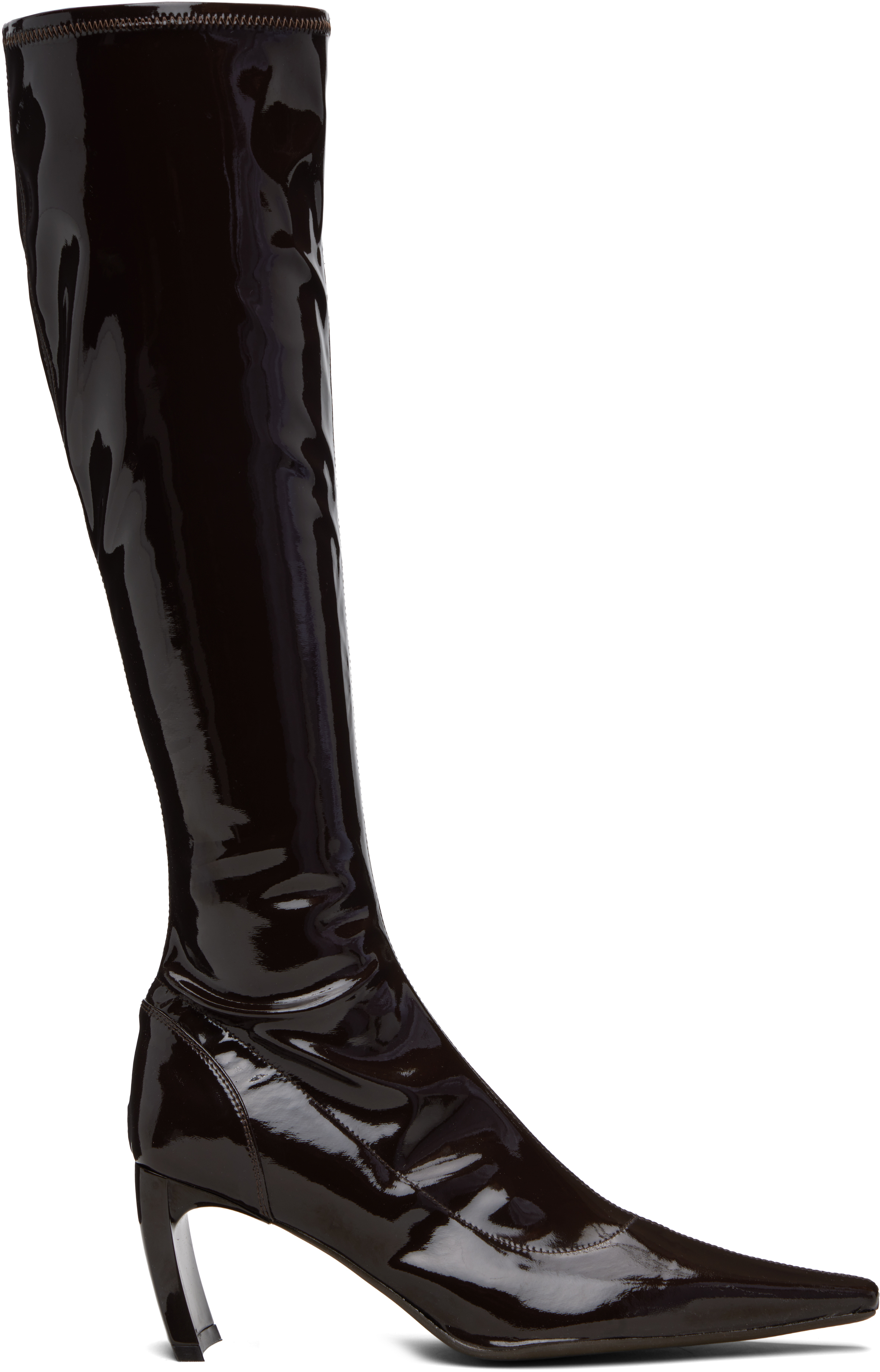 Knwls Brown Serpent Stretch Pointed Slim Tall Boots In Brown