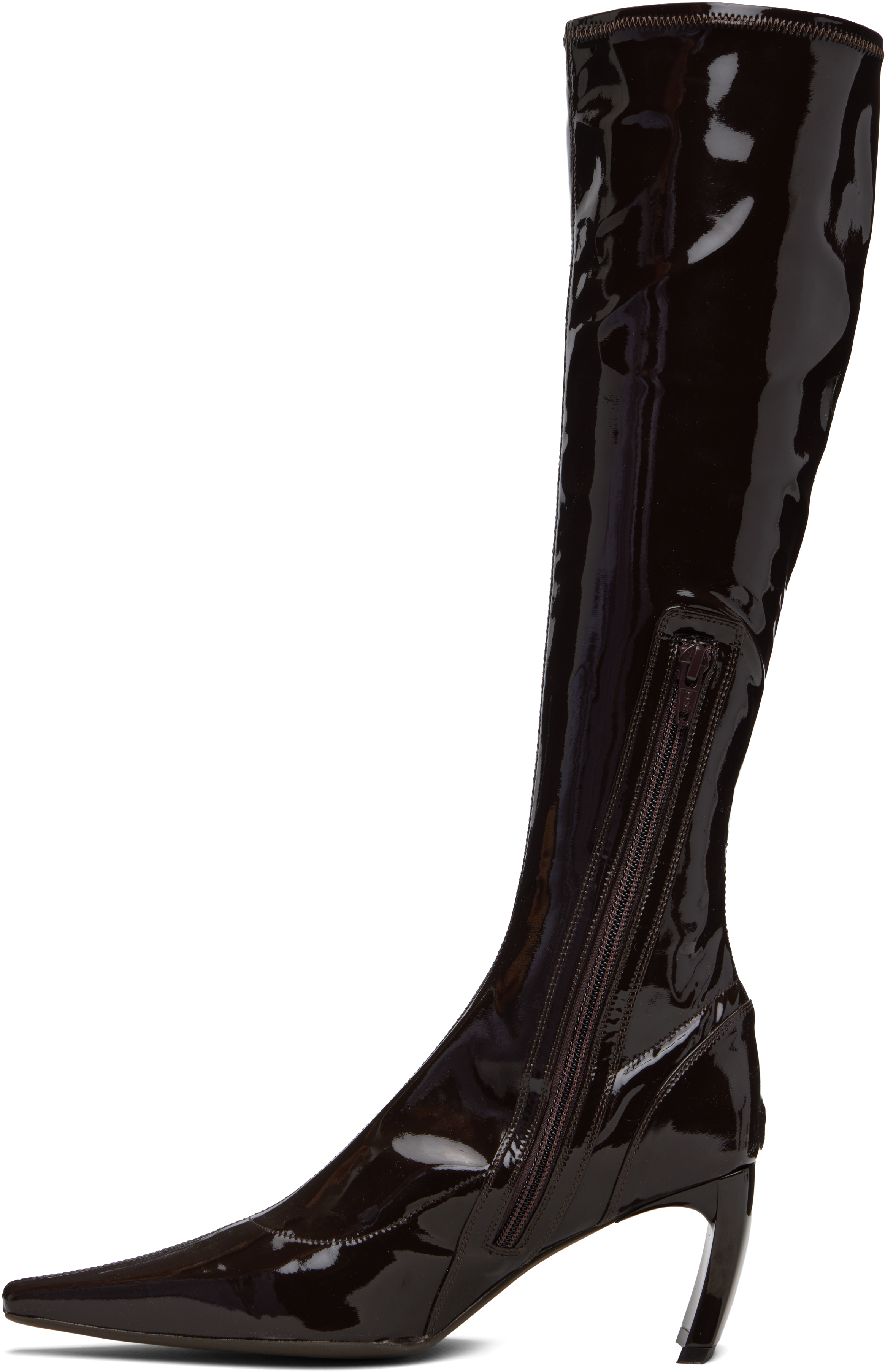 Knwls Brown Serpent Stretch Pointed Slim Tall Boots In Brown