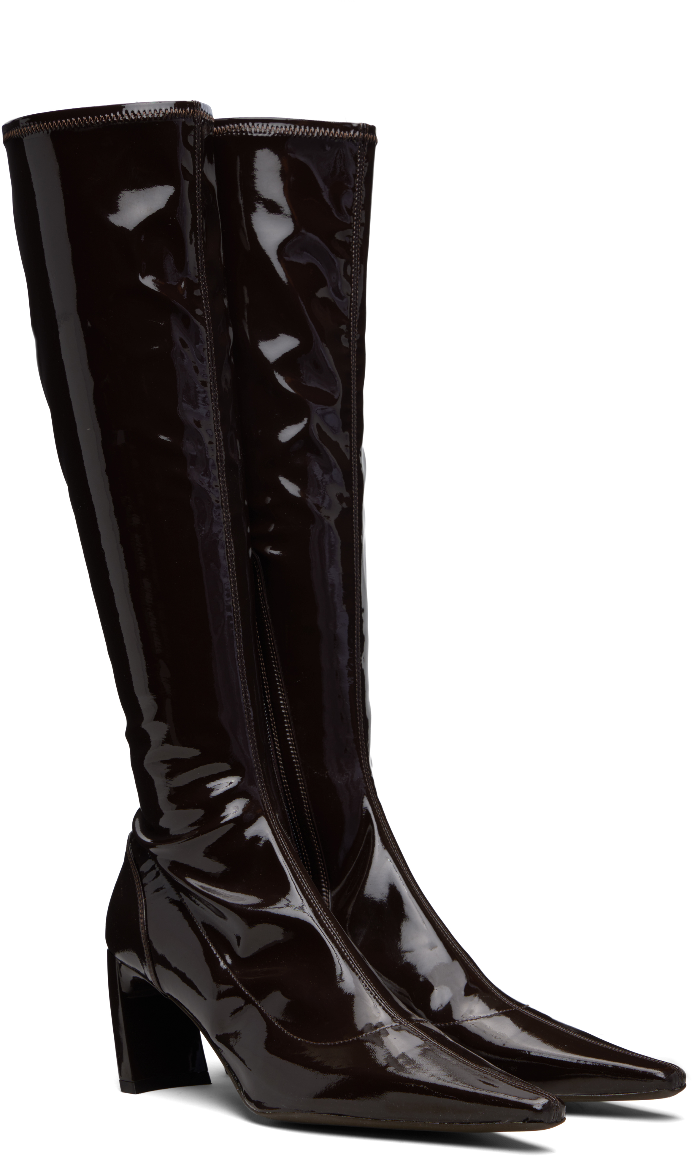 Knwls Brown Serpent Stretch Pointed Slim Tall Boots In Brown