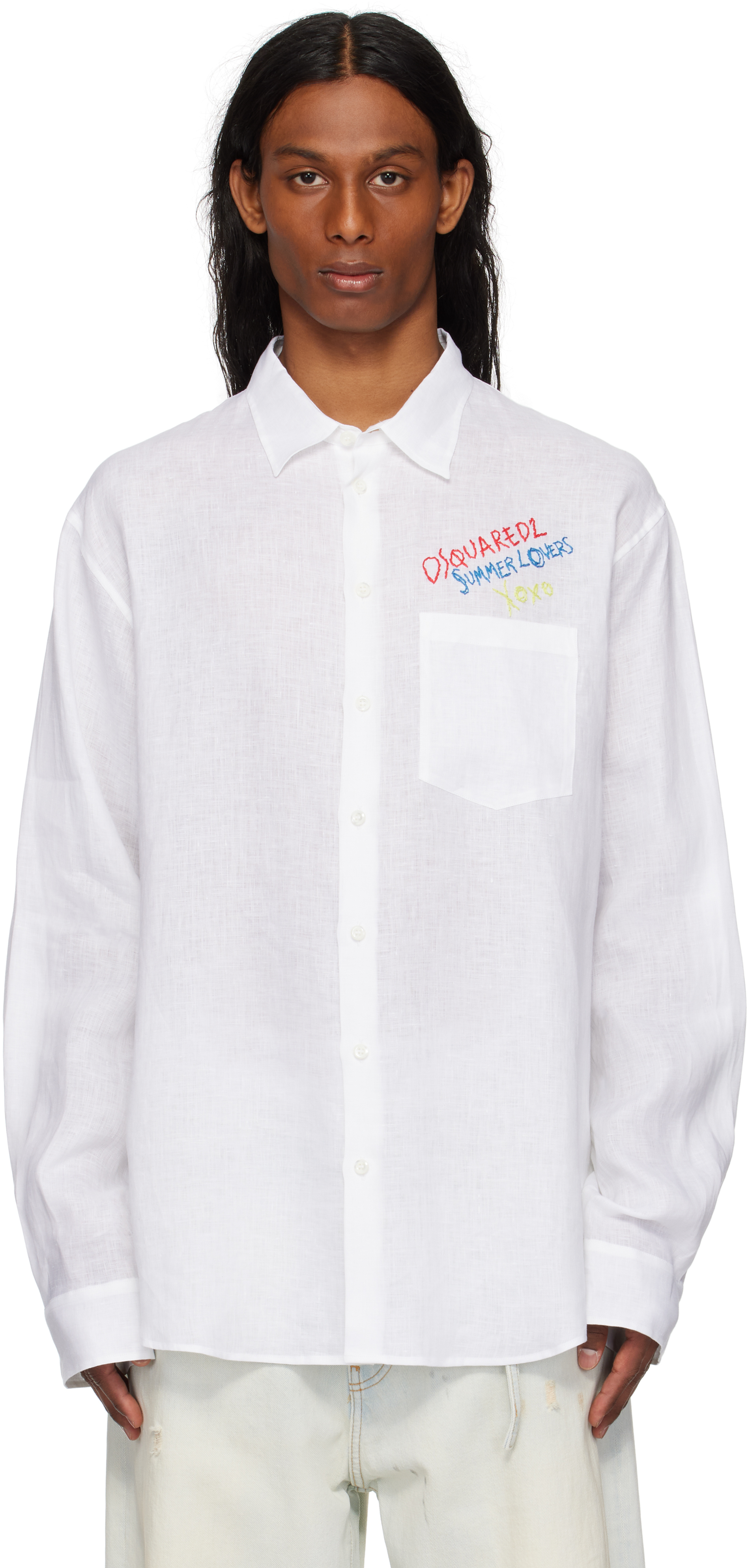 Dsquared2 White 'summer Lovers' Oversized Linen Shirt